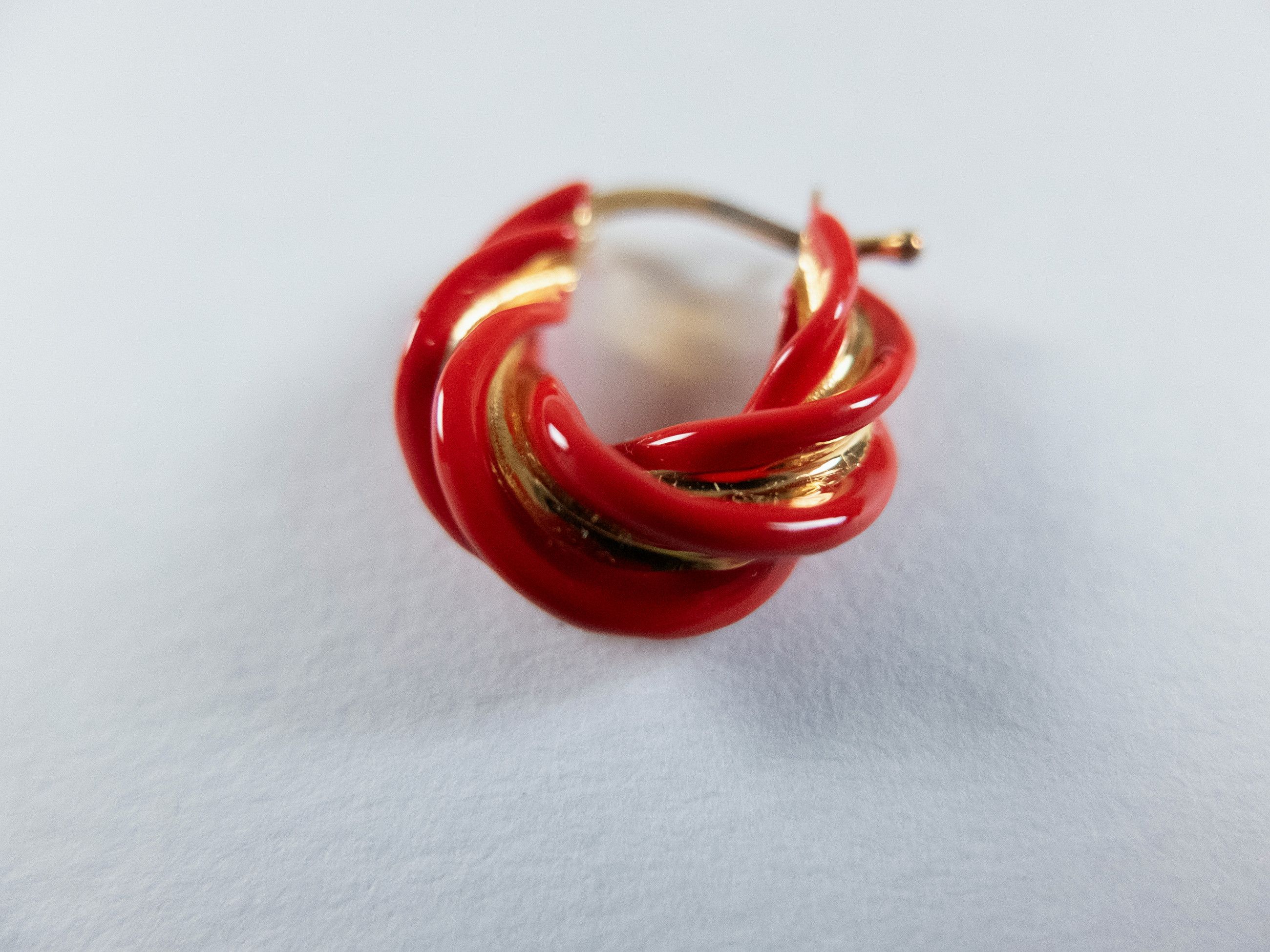 Bottega Veneta BOTTEGA VENETA Pillar twisted red silver hoop earrings q Size ONE SIZE - 7 Thumbnail