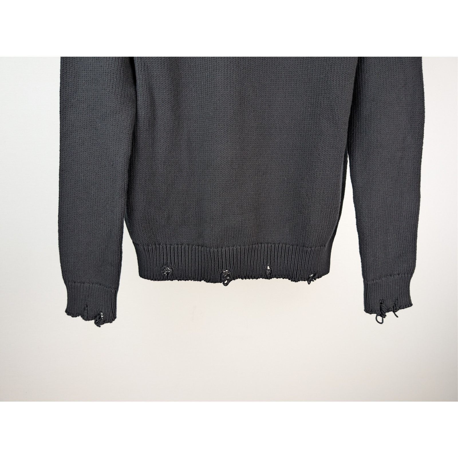 Saint Laurent Paris o1rshd1 Distressed Cotton Knit Crew-Neck Sweater in Black Size US M / EU 48-50 / 2 - 4 Thumbnail