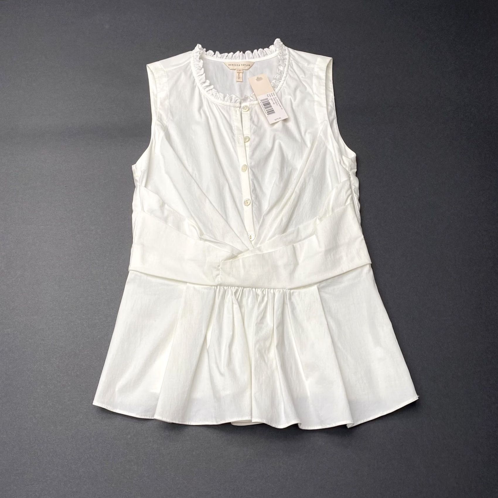Rebecca Taylor Rebecca Taylor Shirt Sleeveless White 2 Casual Women Knit Cotton Button Crew Neck 2 White SL Poplin Wrap Top Milk 106 Size XS / US 0-2 / IT 36-38 - 2 Thumbnail