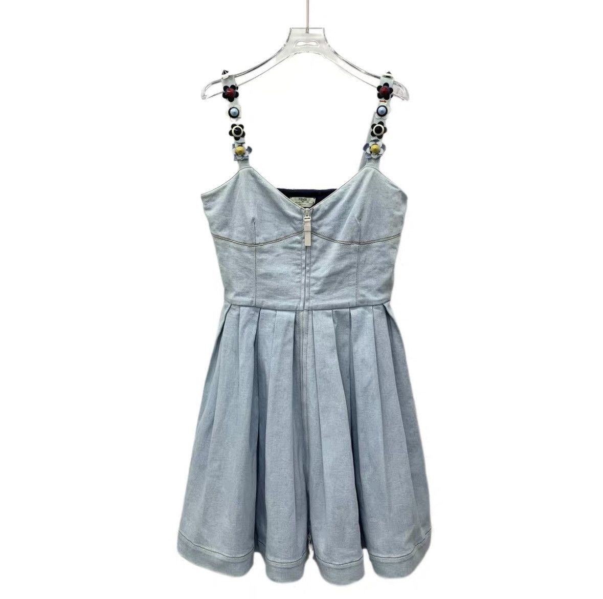 Fendi Fendi Light Blue Floral Decor Denim Camisole Dress K26WX Size M / US 6-8 / IT 42-44 - 1 Thumbnail