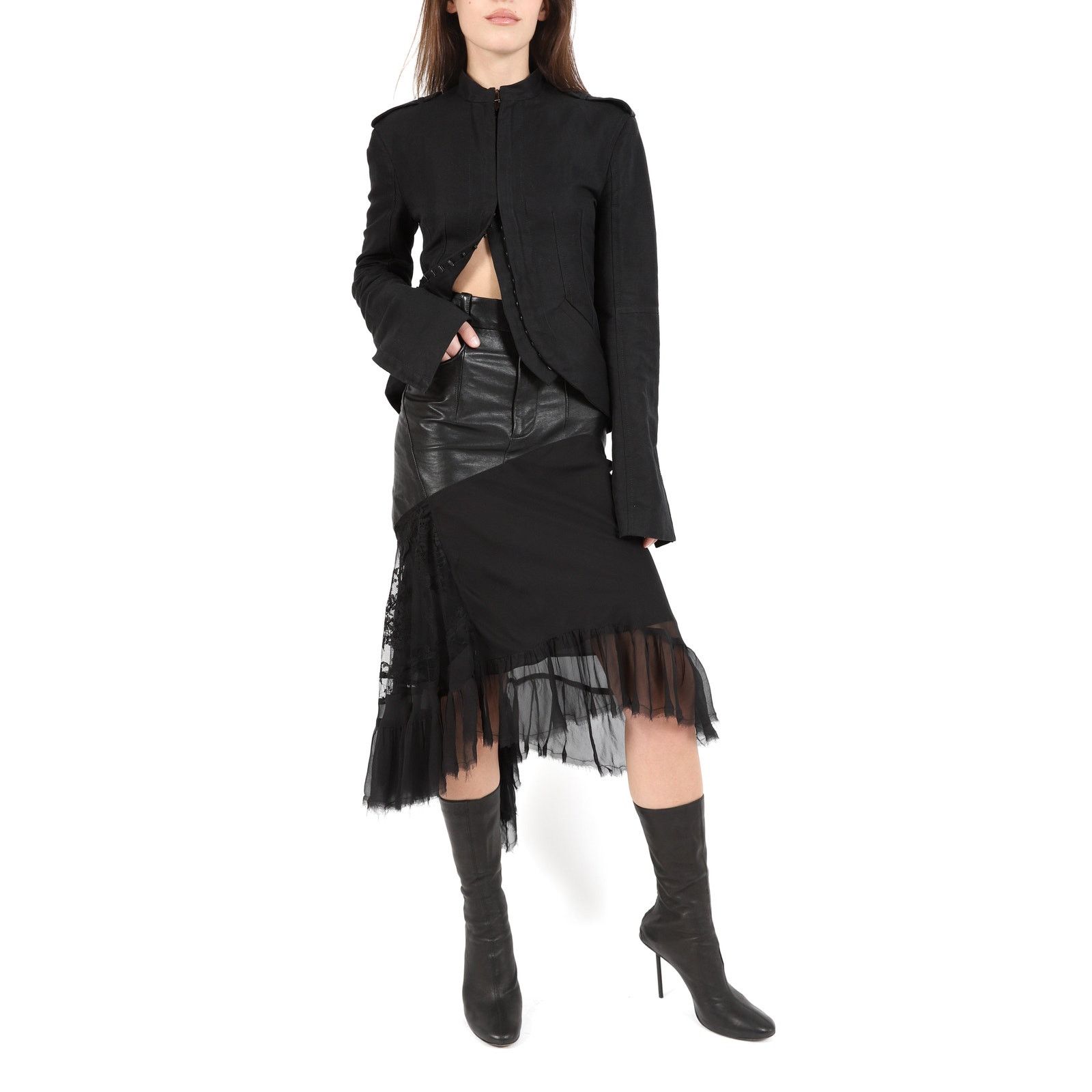 Haider Ackermann FW17 Belted Military Jacket in Black Cotton Size XS / US 0-2 / IT 36-38 - 4 Thumbnail