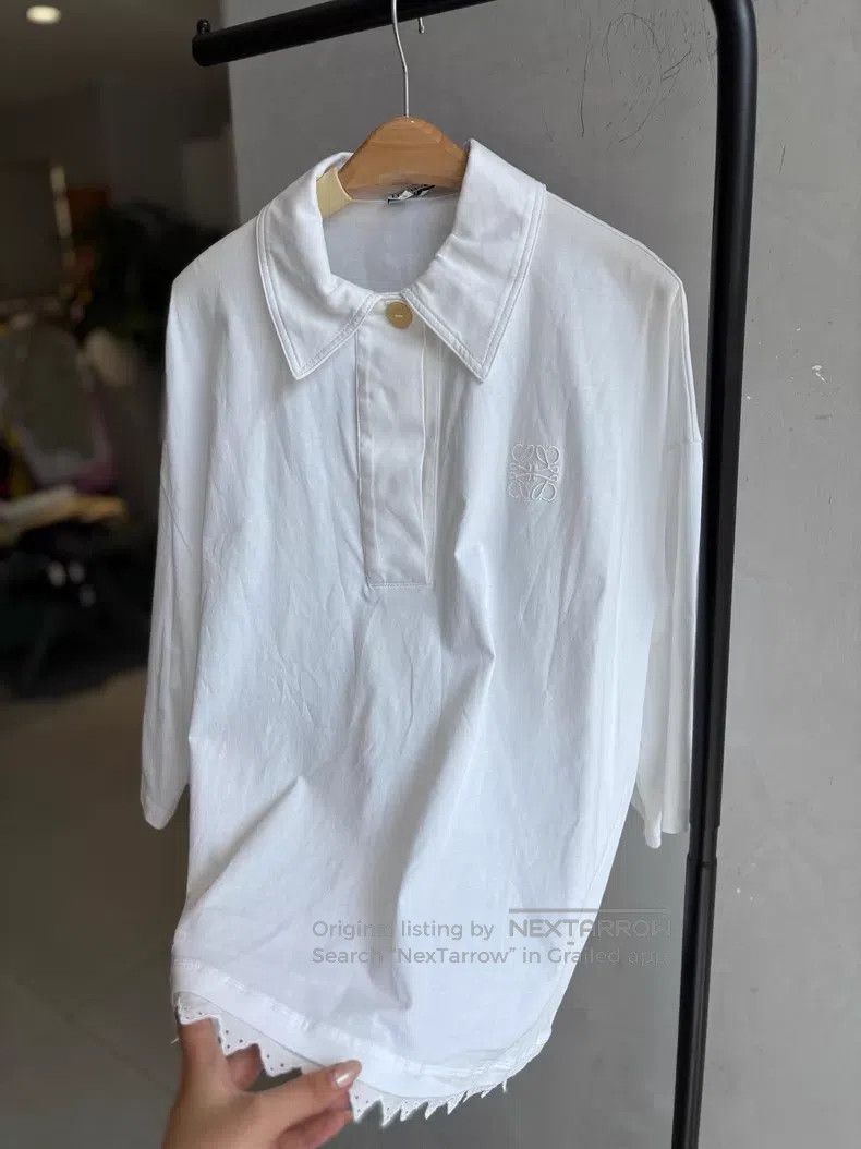 Loewe Loewe White polo collar seven-eighths sleeve top Size M / US 6-8 / IT 42-44 - 3 Thumbnail