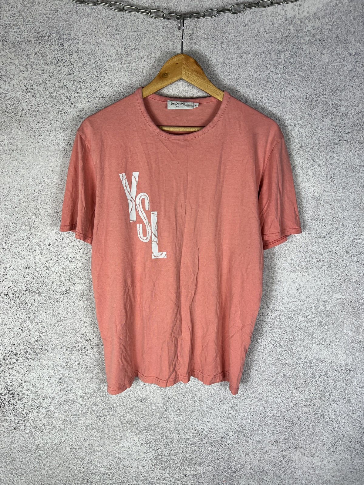 Yves Saint Laurent Vintage YSL Yves Saint Laurent Big Logo Pink T-Shirt Size US M / EU 48-50 / 2 - 1 Thumbnail