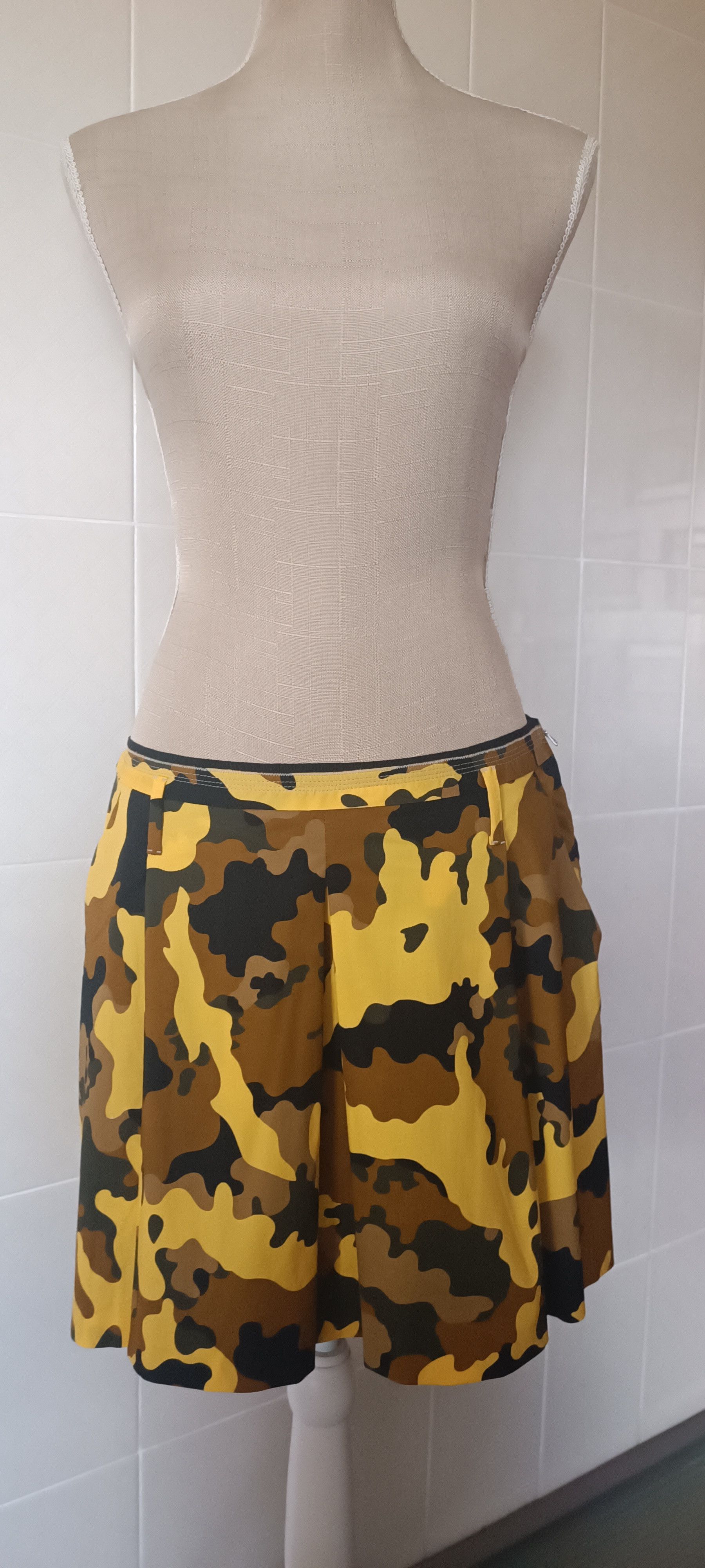 image of Prada Camouflage Mini Pleated Skirt in Yellow, Women's (Size 30)