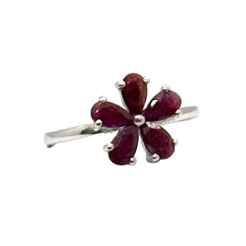 Other Natural Ruby Flower Ring - Sterling Silver - Size 8 - Simp Size ONE SIZE - 1 Thumbnail