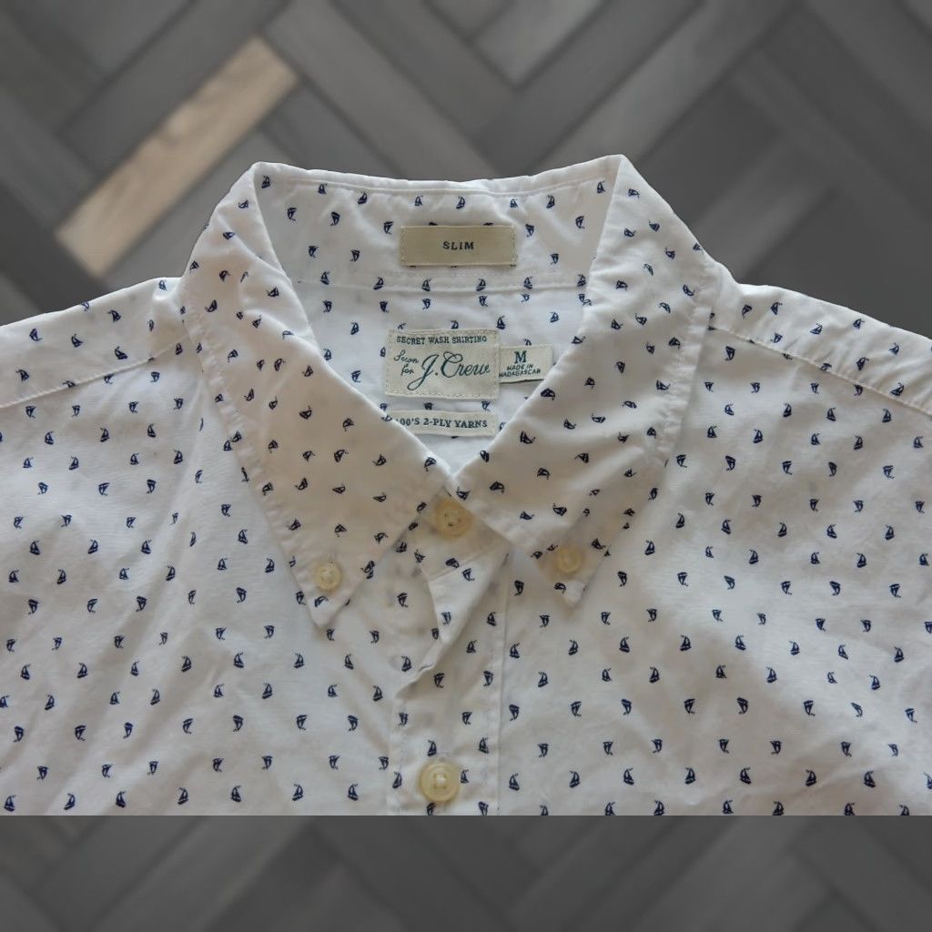 J.Crew J.CREW Shirt Button-Up Mens White Cotton Size M Slim Sailboats Long Sleeve Front Front Button-Down Mil Size US M / EU 48-50 / 2 - 1 Thumbnail