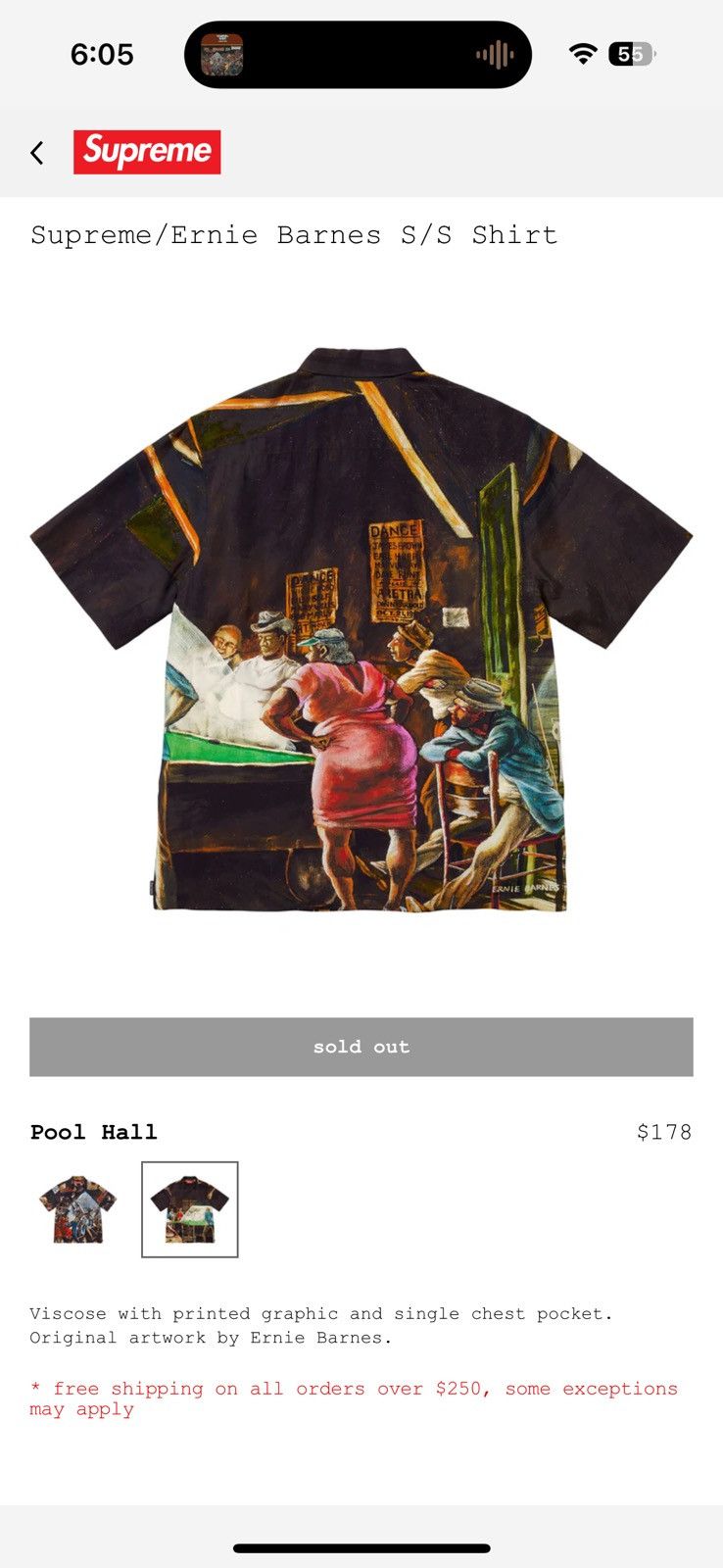 Supreme Supreme Ernie Barnes Pool Hall S/S Shirt | Grailed