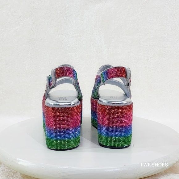 Other Oh Yeah Multi Color Rainbow 3" Platform Sparkling Rhinestone Size US 7 / IT 37 - 6 Thumbnail