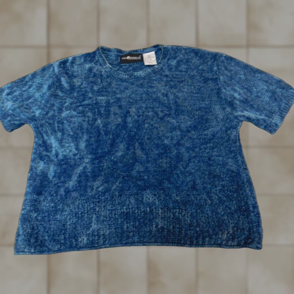 Vintage Sag Harbor Womens Sweater L Blue Short Sleeve Crew Neck Pullover Knit Dolman Sleeve 100% Cotton Logo Classic Lightweight Size L / US 10 / IT 46 - 1 Thumbnail