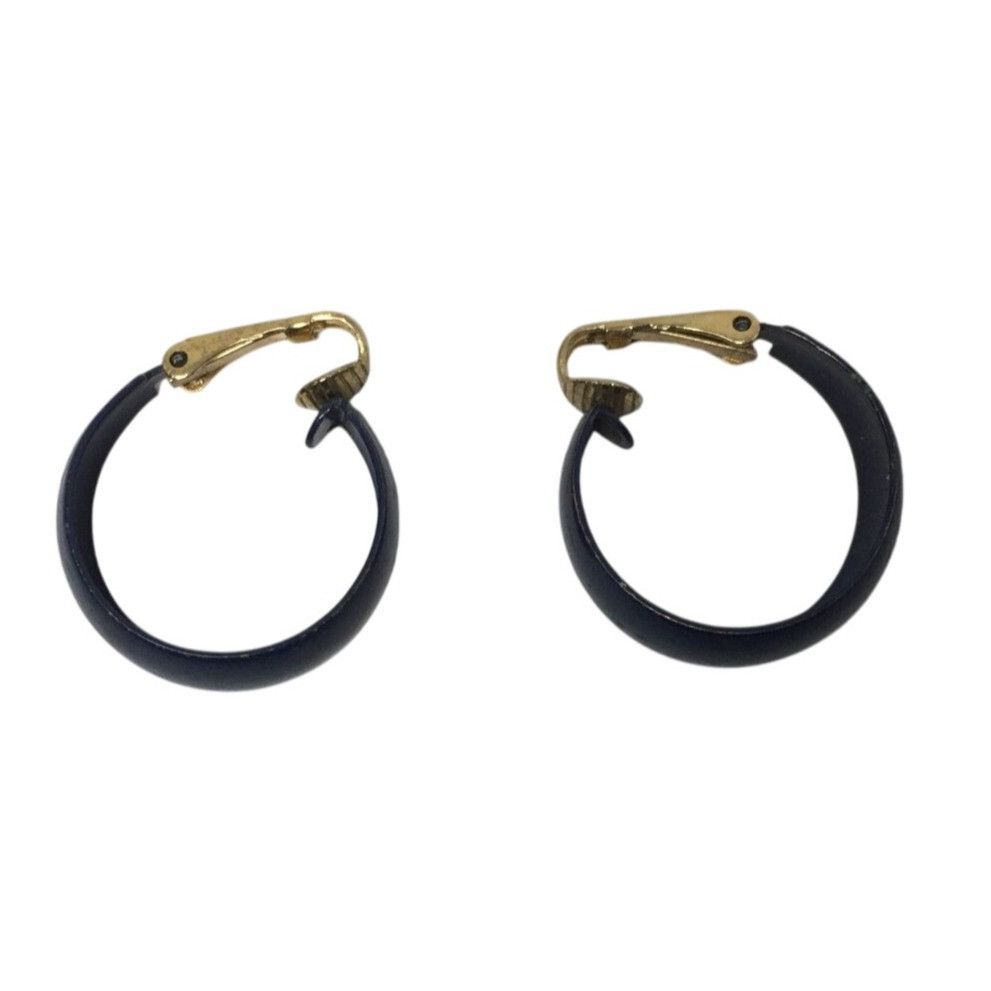 Other Women's Vintage Chunky Navy Blue and Gold tone Hoop Clip On Size ONE SIZE - 1 Thumbnail