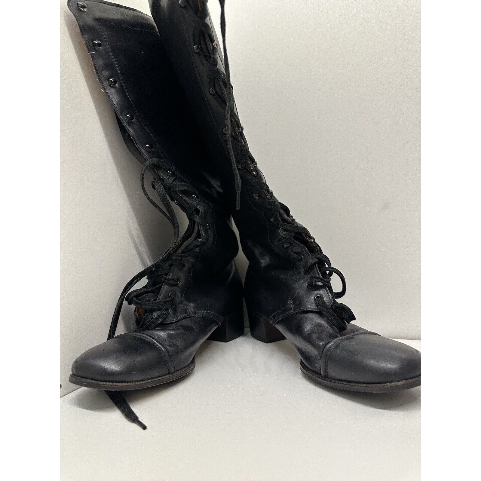 Vintage Vtg Crockett & Jones Corset lace up boots Sherpa Lined Black Size US 5.5 / IT 35.5 - 3 Thumbnail