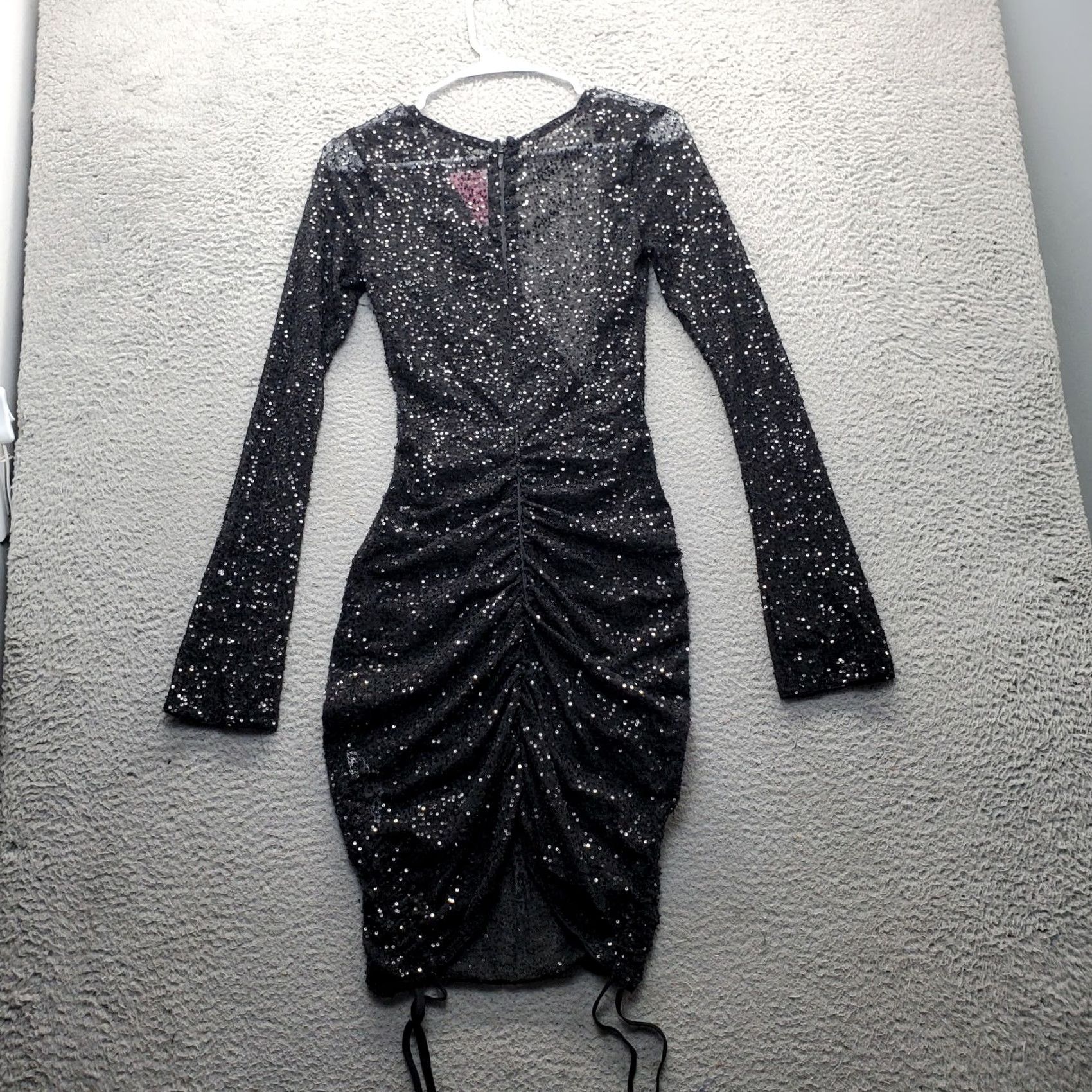 PrettyLittleThing PrettyLittleThing Pencil Dress Womens 2 Black Sequin Lace Cowl Neck Back Zip Dress Size XS / US 0-2 / IT 36-38 - 2 Thumbnail