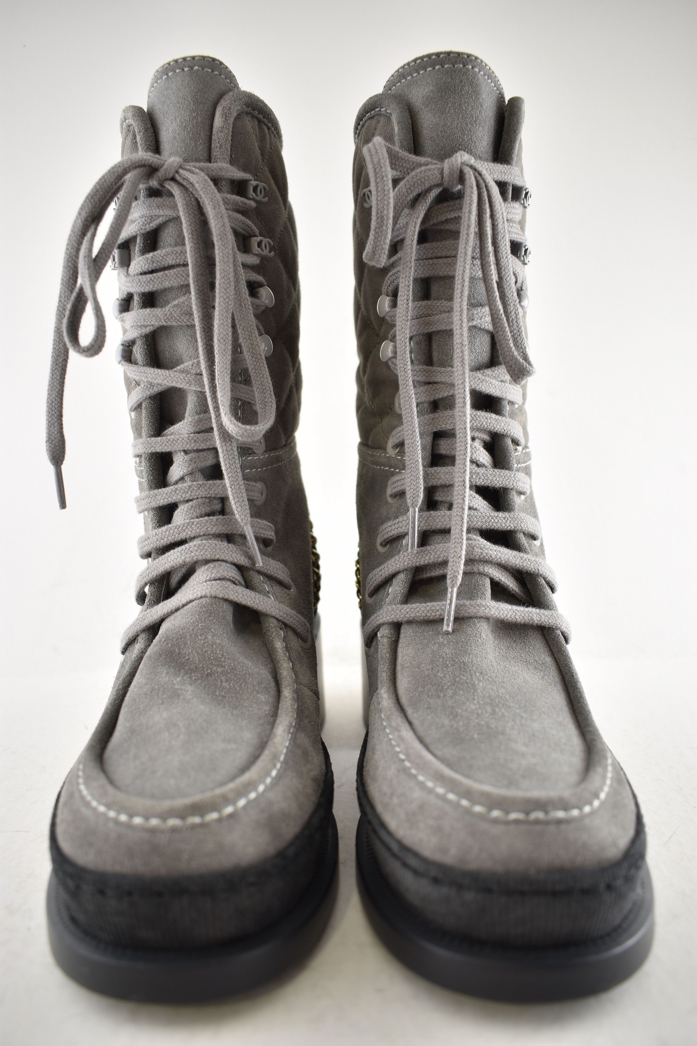 Chanel Chanel 24K Grey Quilted Chain Combat Military Tall Boot 36 Size US 6 / IT 36 - 8 Thumbnail