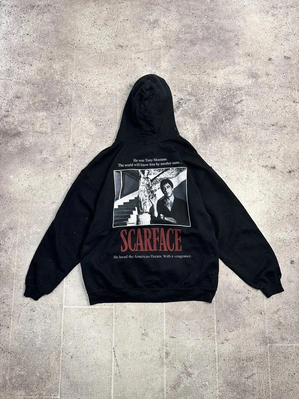 VINTAGE SCARFACE TONY MONTANA FULL PRINT LOGO HOODIE