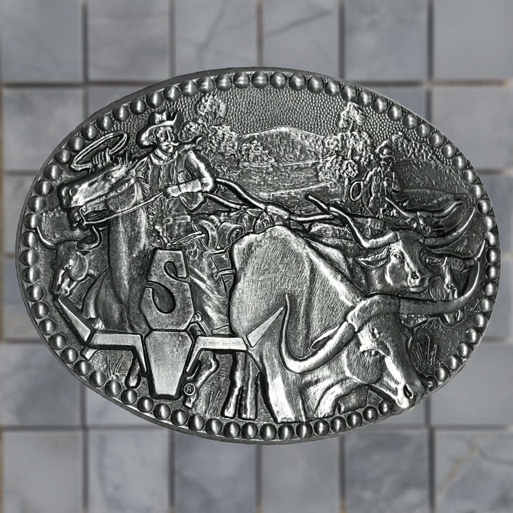 Vintage VINTAGE SHEPLERS COWBOY BULL PEWTER AWARD DESIGN MEDALS BELT BUCKLE horse 80s Mens Size ONE SIZE - 1 Thumbnail