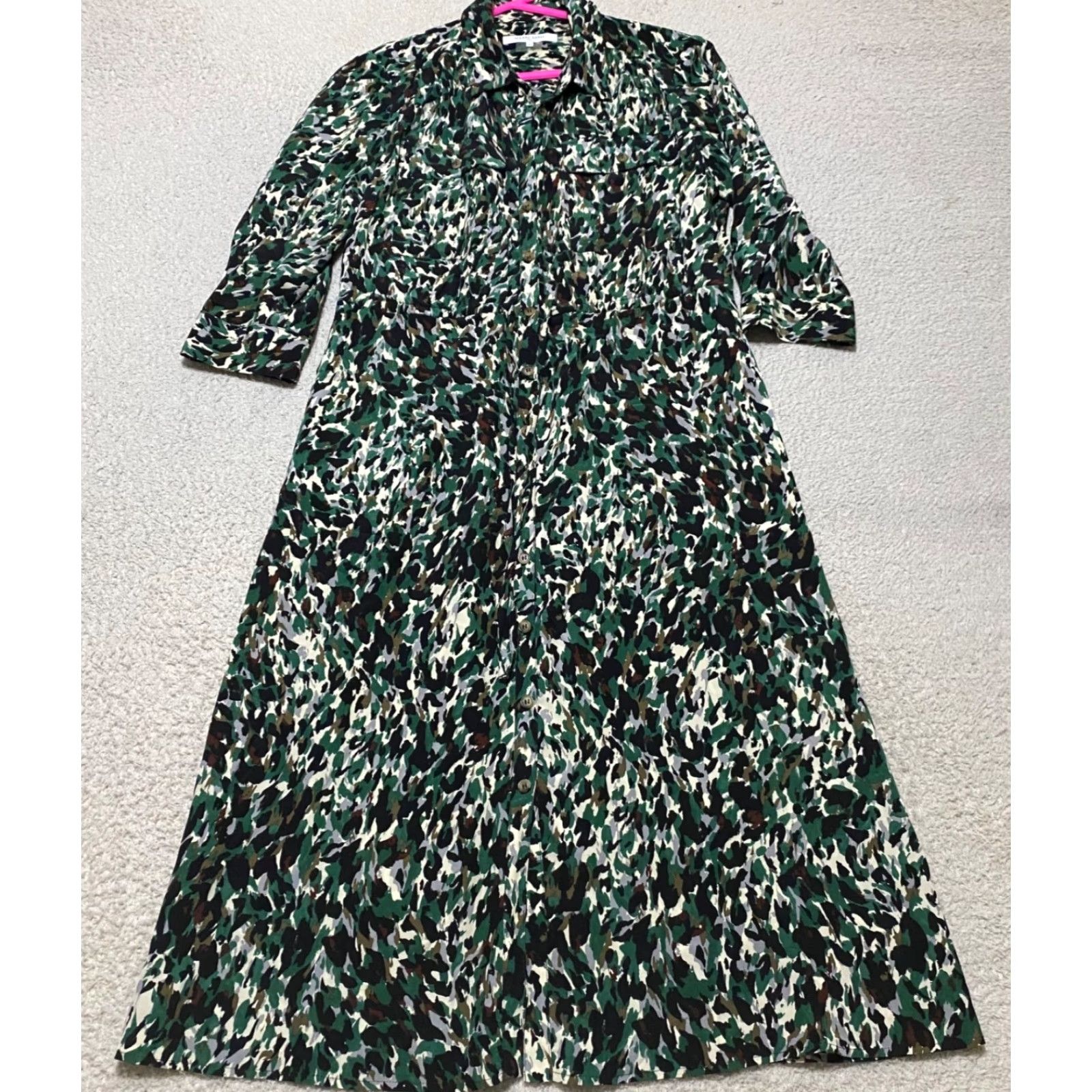 Talbots Gerard Darel Shirt Dress Geometric Multicolor 3/4 Sleeve Button Up Knit Silk Midi Casual Womens Size 40 Size S / US 4 / IT 40 - 2 Thumbnail