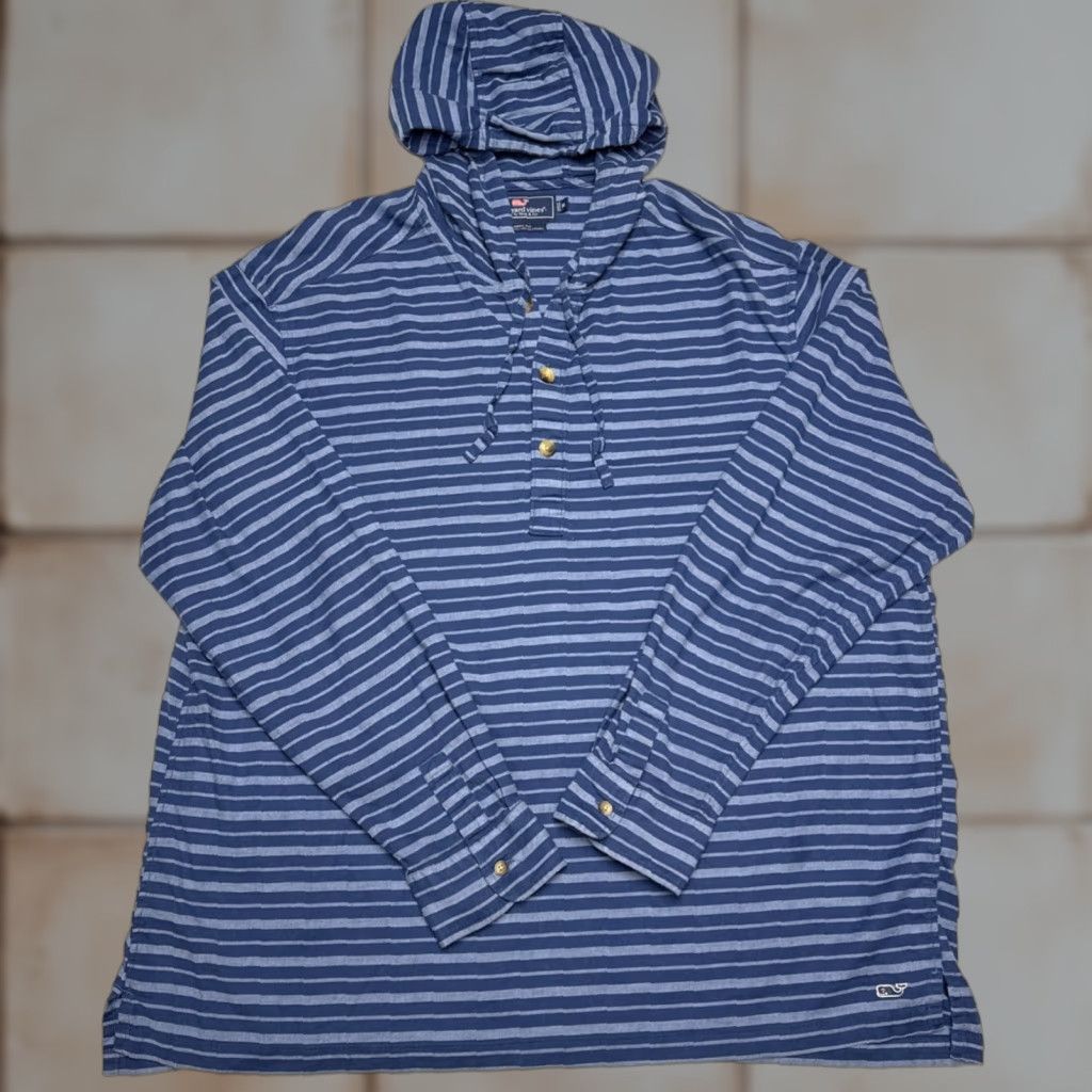 Vineyard Vines VINTAGE Vineyard Vines Striped Cotton Hoodie Shirt 1/4 Button Pullover Mens Size L Blue Hoodie Pullover Mens L Size US L / EU 52-54 / 3 - 1 Thumbnail