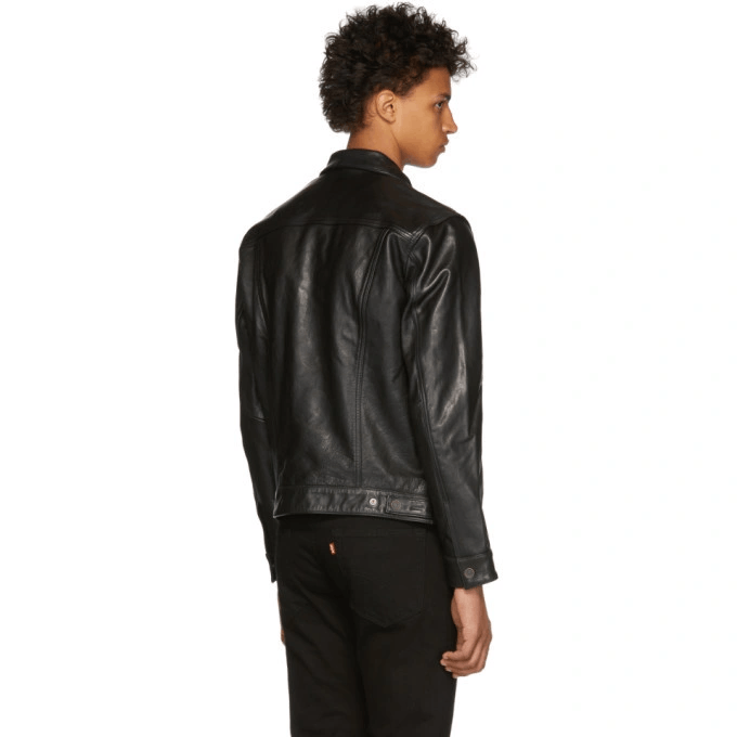 image of Levis Buffalo Leather Type 3 Trucker Jacket in Black, Men's (Size Small)