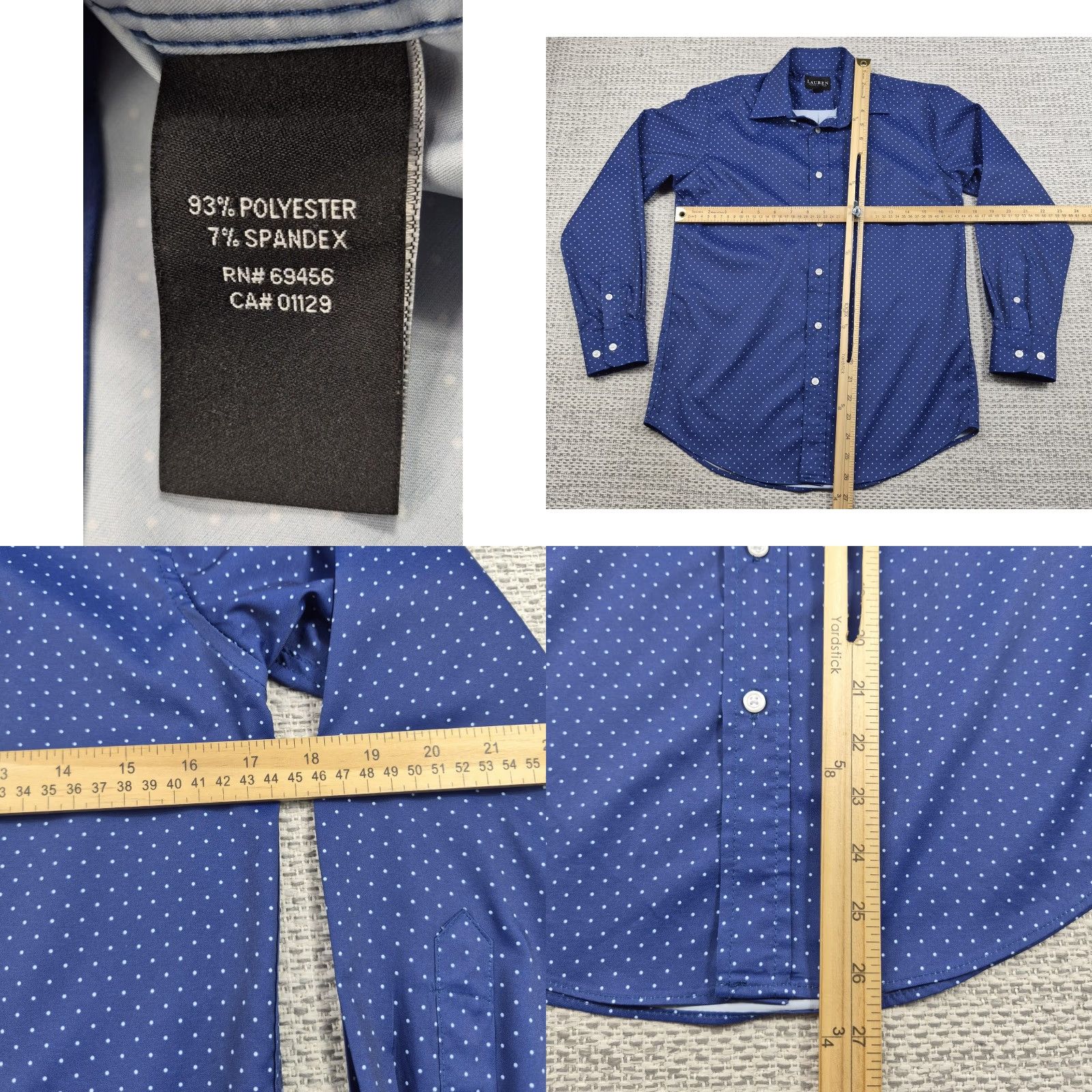Ralph Lauren Lauren Ralph Lauren Shirt Womens 14 Blue Polka Dot Button Up Stretch Long Sleeve Size XL / US 12-14 / IT 48-50 - 8 Thumbnail