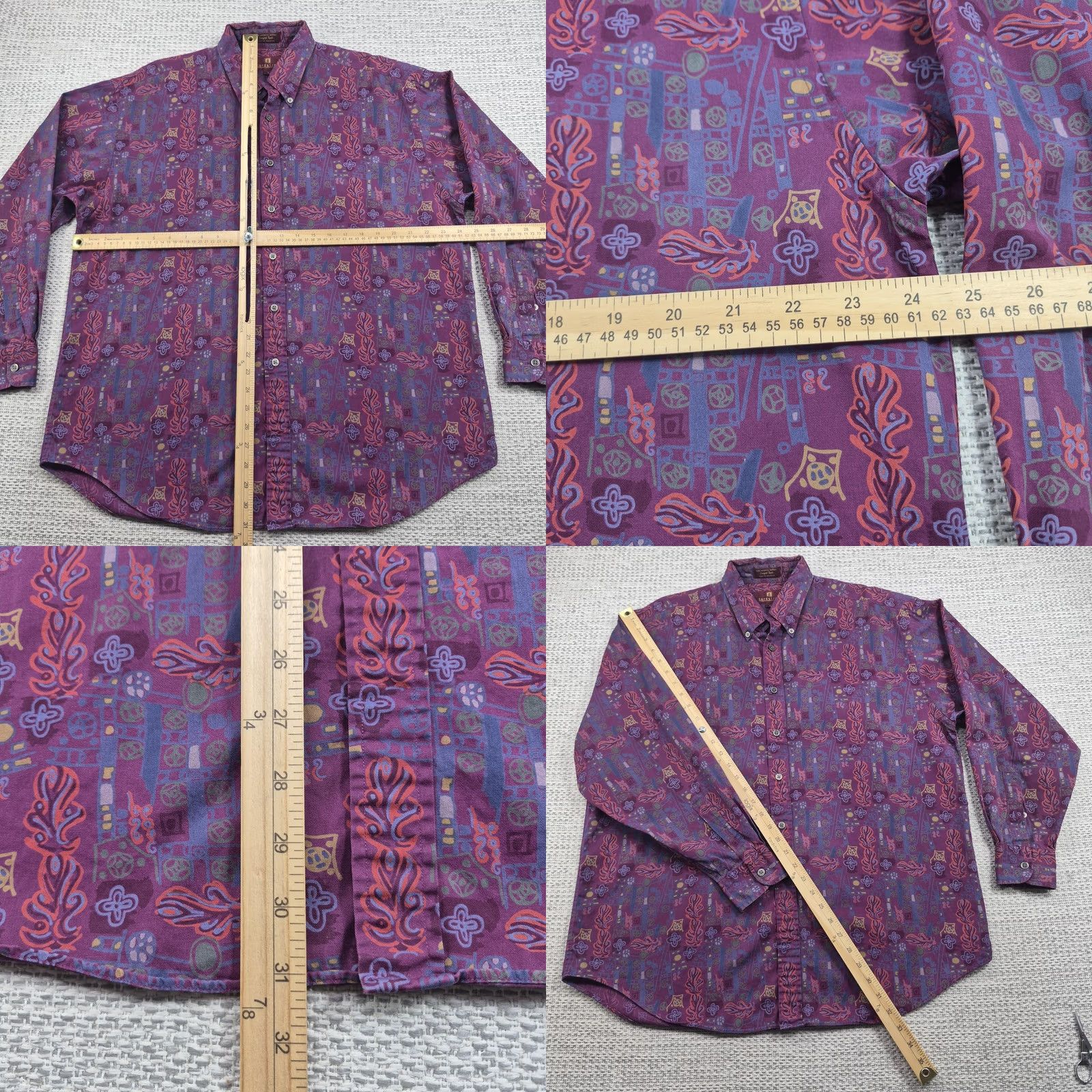 Nordstrom VINTAGE Nordstrom Shirt Mens Large Purple Geometric Print Long Sleeve Button-Front Twill Size US L / EU 52-54 / 3 - 8 Thumbnail