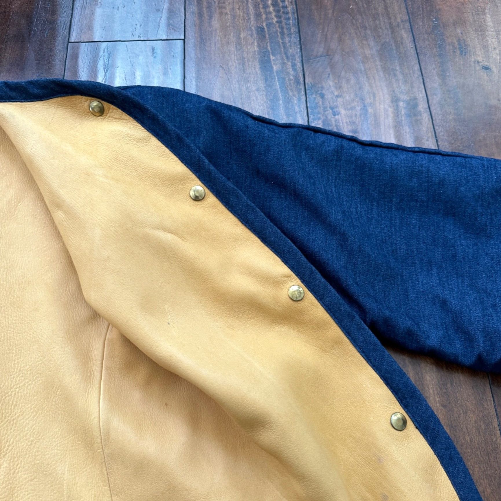 Denime Reversible Denim Leather Jacket - Rockabilly 1960s 70s Anorak Men L Blue Pockets Zip Button Size US L / EU 52-54 / 3 - 7 Thumbnail