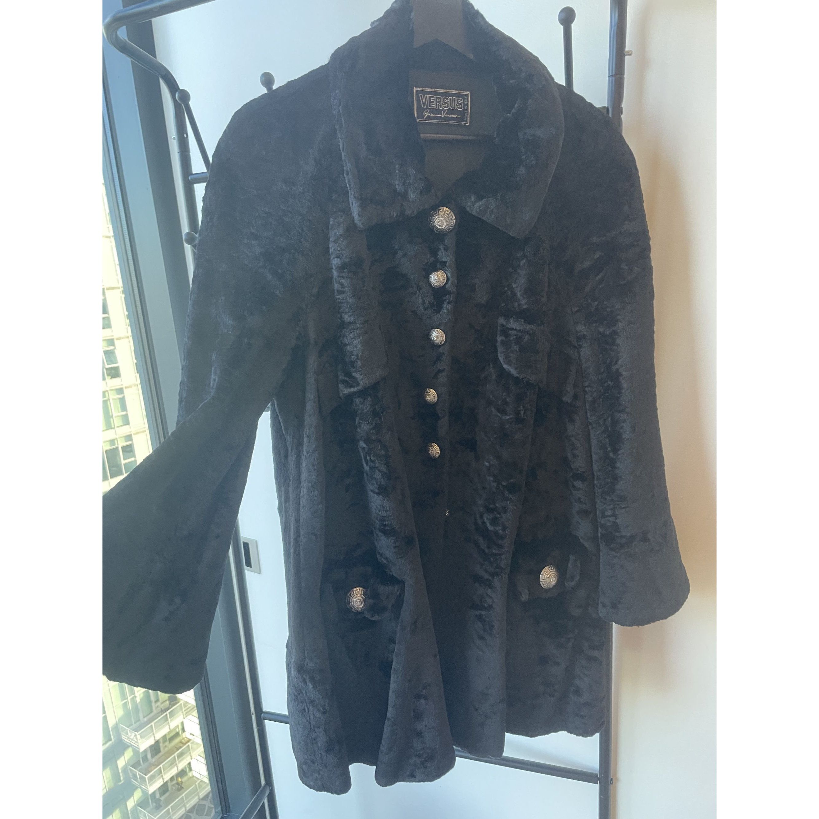 Versus Versus Black Faux Fur Coat With Silver Accents - Womens M Size S / US 4 / IT 40 - 1 Thumbnail