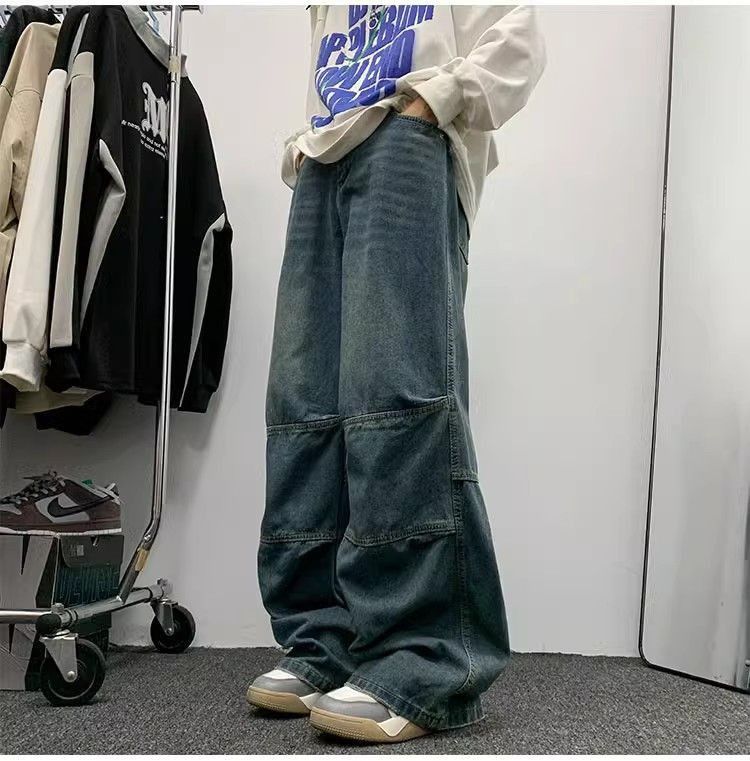 Japanese Brand Retro washed casual patchwork straight leg jeans Size US 32 / EU 48 - 4 Thumbnail