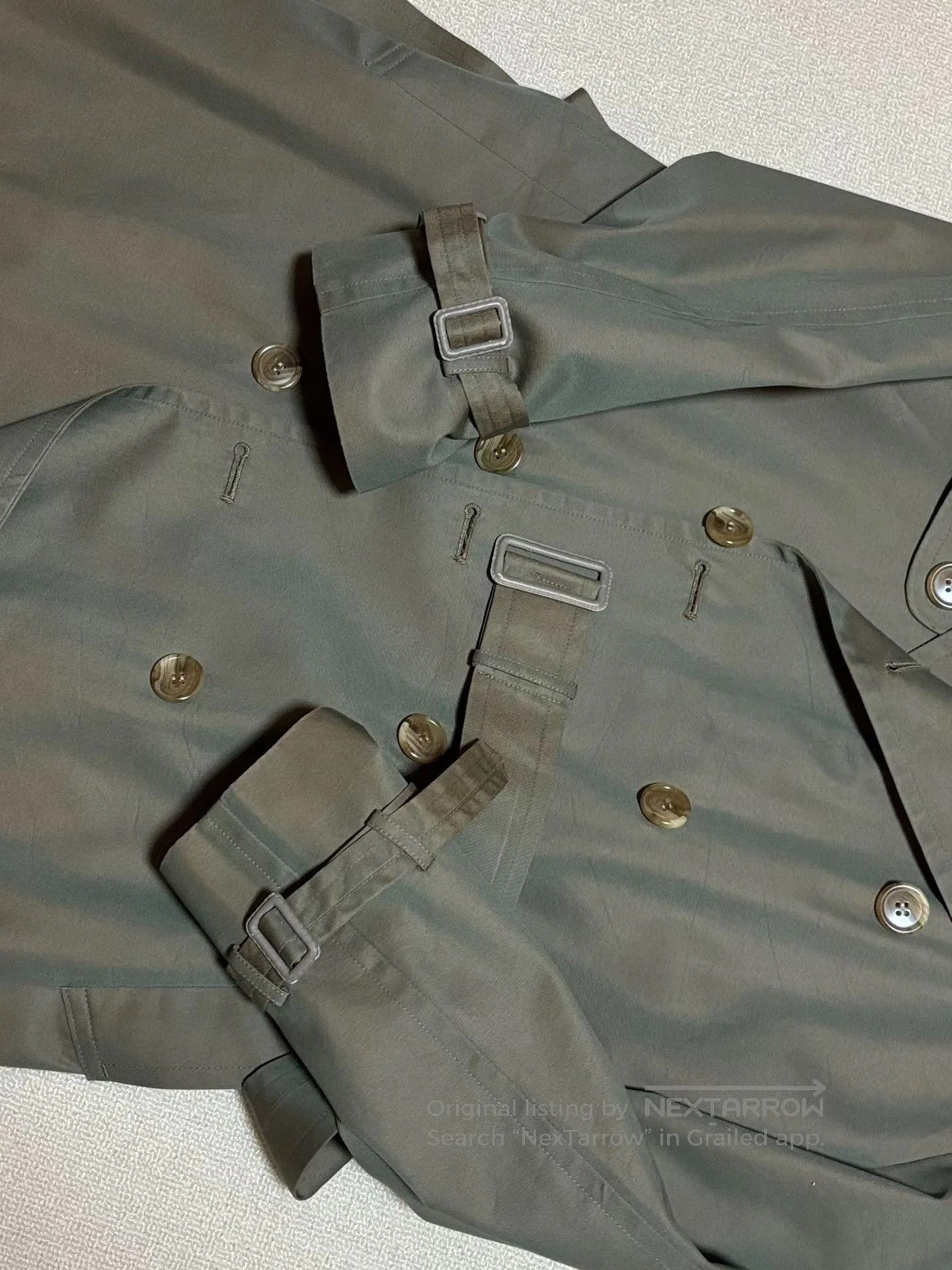 Japanese Brand Vintage Men's Dark Green Double-Breasted Trench Coat. Size US M / EU 48-50 / 2 - 4 Thumbnail