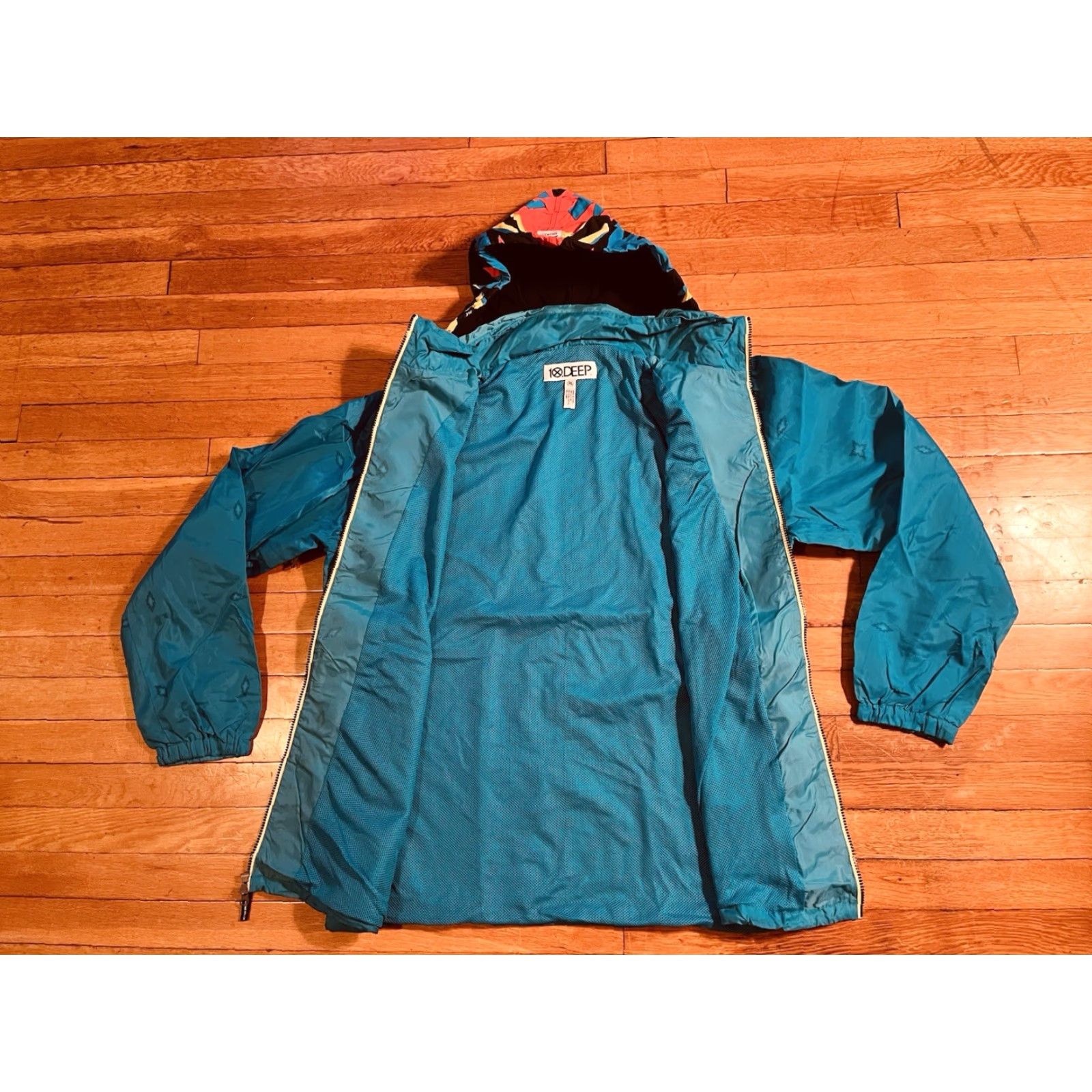 Olive 10 Deep Live Larger Group Jacket Mens 3XL Sunburst Aztec Turquoise Hooded Parka Full Zip Lined Pockets Solid Colorful Western Hip Hop 90s Mens Size US XXL / EU 58 / 5 - 5 Thumbnail