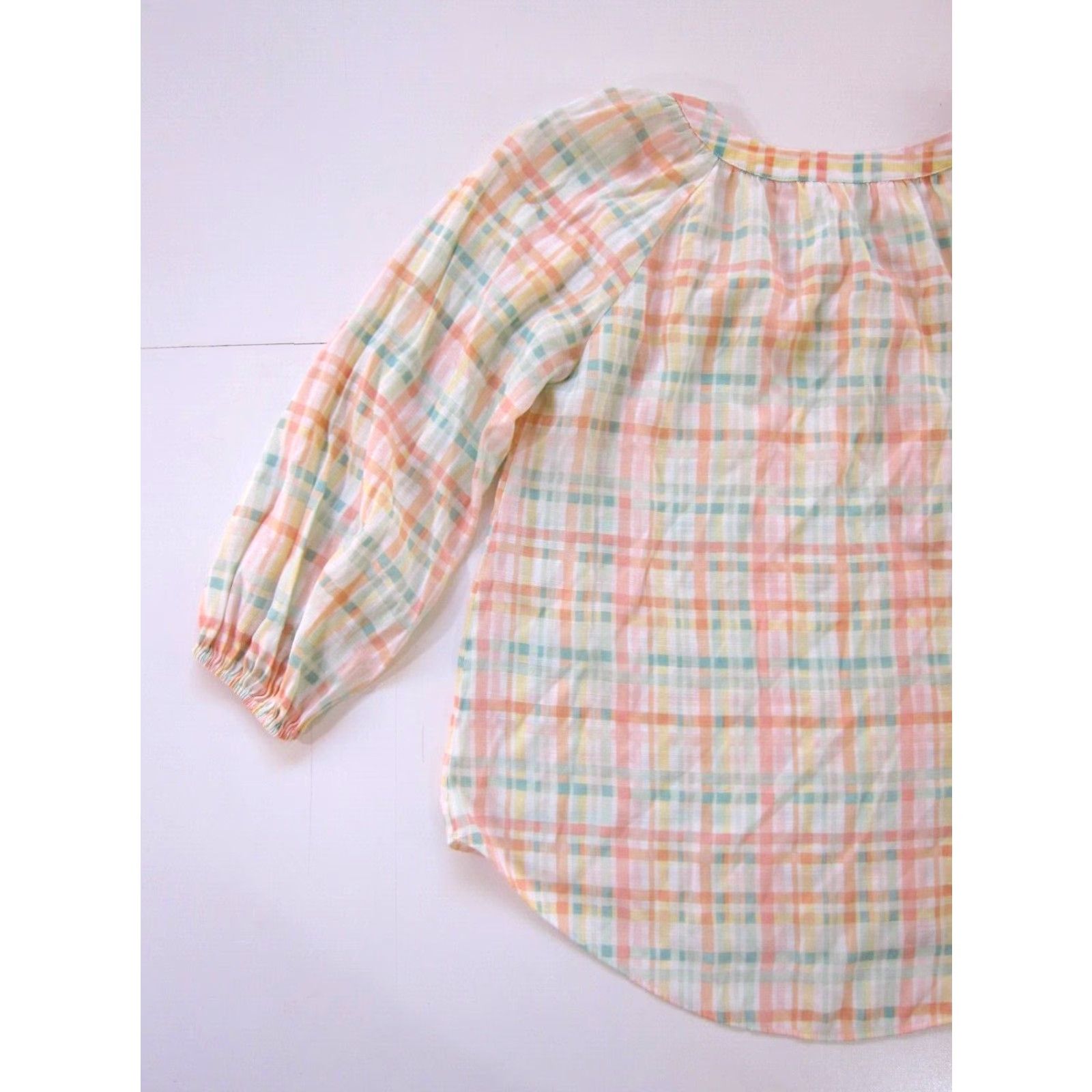 Lauren Conrad Lauren Conrad Plaid Blouse 3/4 Sleeve Tunic Green S Womens V-Neck White Pink Size S / US 4 / IT 40 - 5 Thumbnail