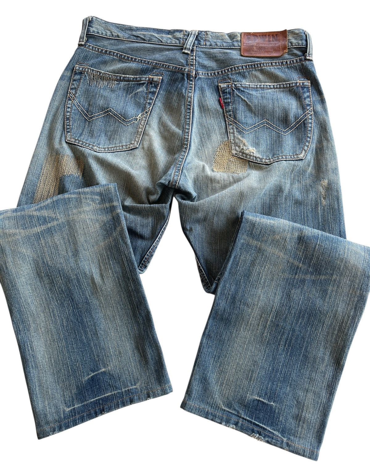 Japanese Brand Vintage Edwin Sashiko Boro Patchwork Distressed Denim Size US 35 - 12 Thumbnail