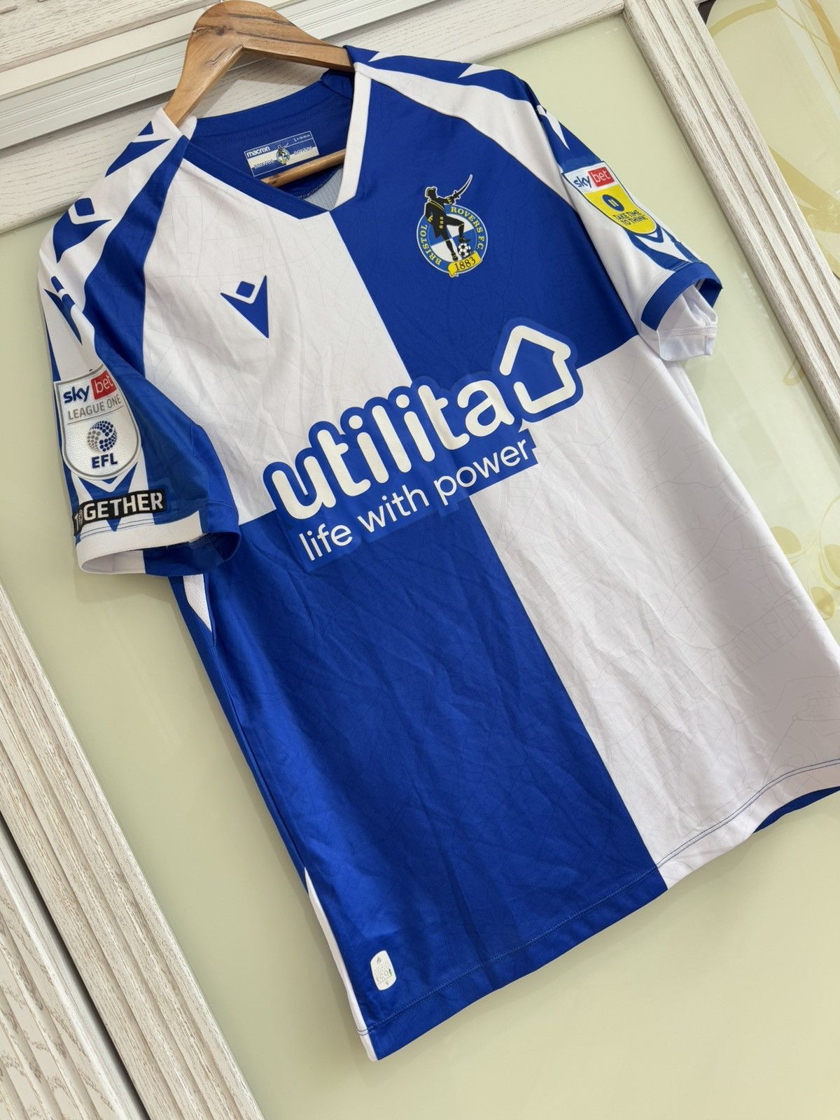 Macron Jamie Egan #26 Bristol Rovers 2022-2023 Home Soccer Jersey Size US L / EU 52-54 / 3 - 5 Thumbnail
