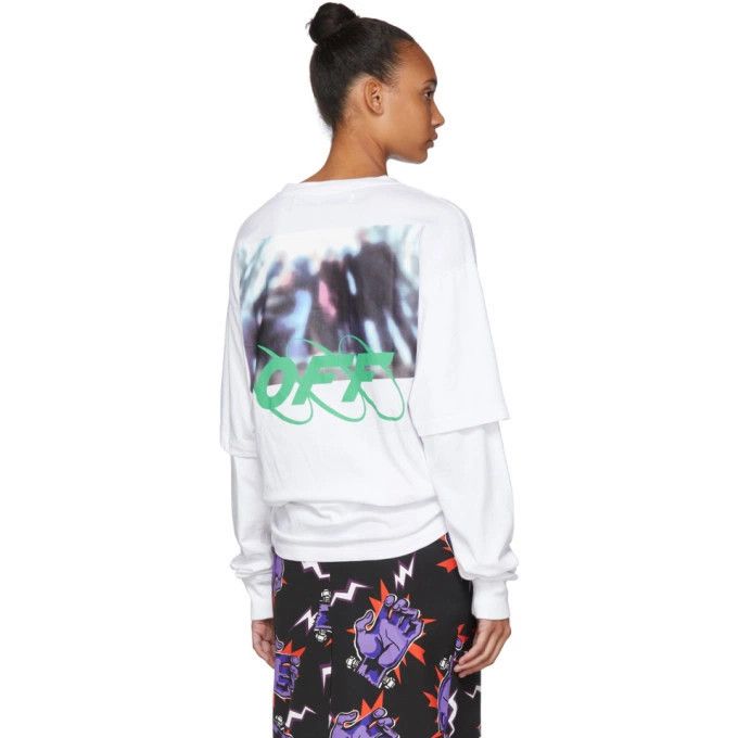 Off-White White Sprayed Blurred Logo Double Layer LS T-Shirt Size M / US 6-8 / IT 42-44 - 1 Thumbnail