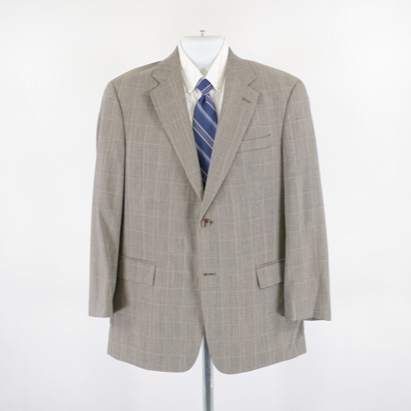 Tommy Hilfiger Tommy Hilfiger Worsted Wool Tan Plaid W/ Blue Windowpane 40R Size 40R - 4 Thumbnail