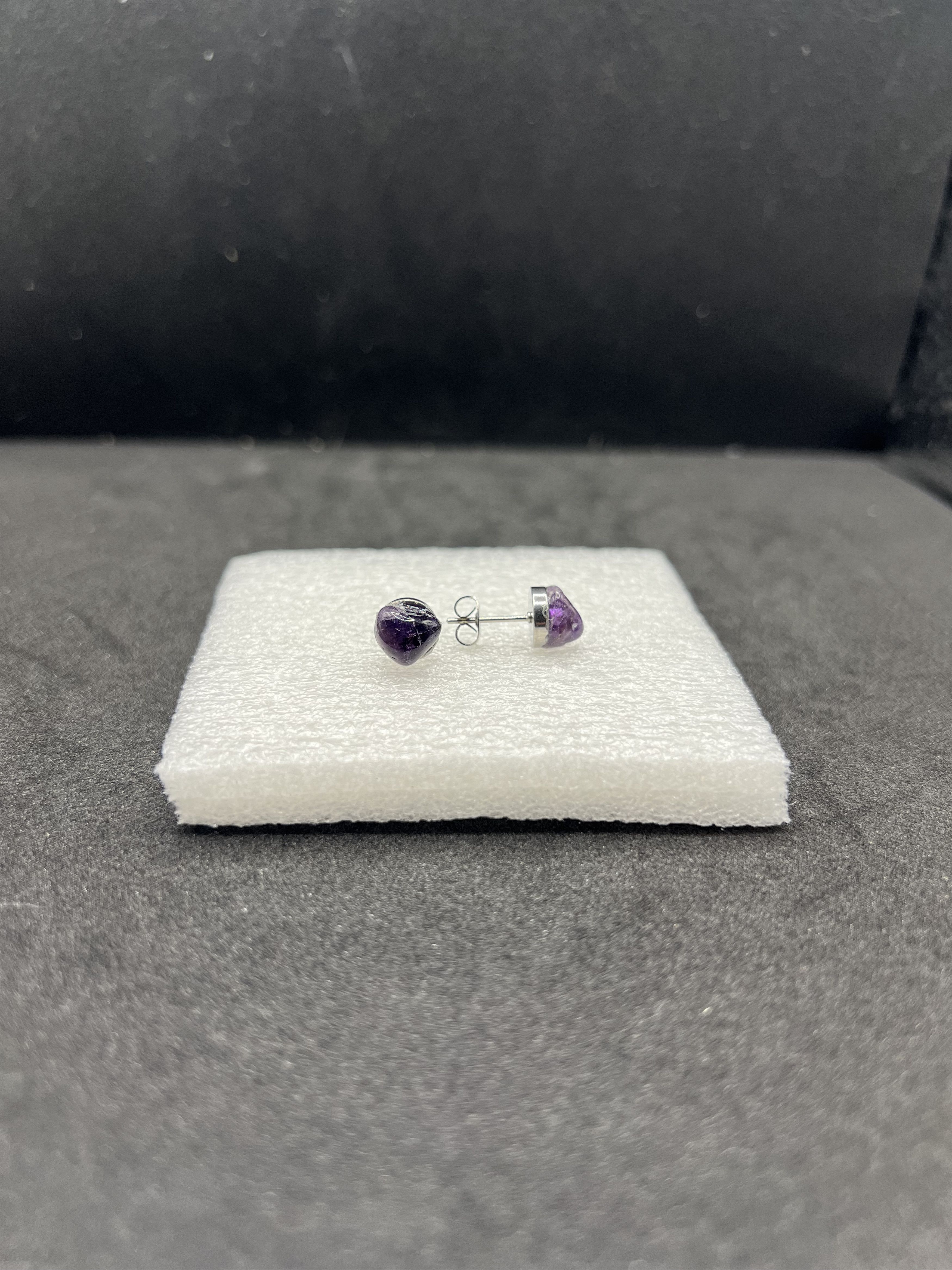 Handmade Amethyst Stainless Steel Stud Earrings Size ONE SIZE - 1 Thumbnail