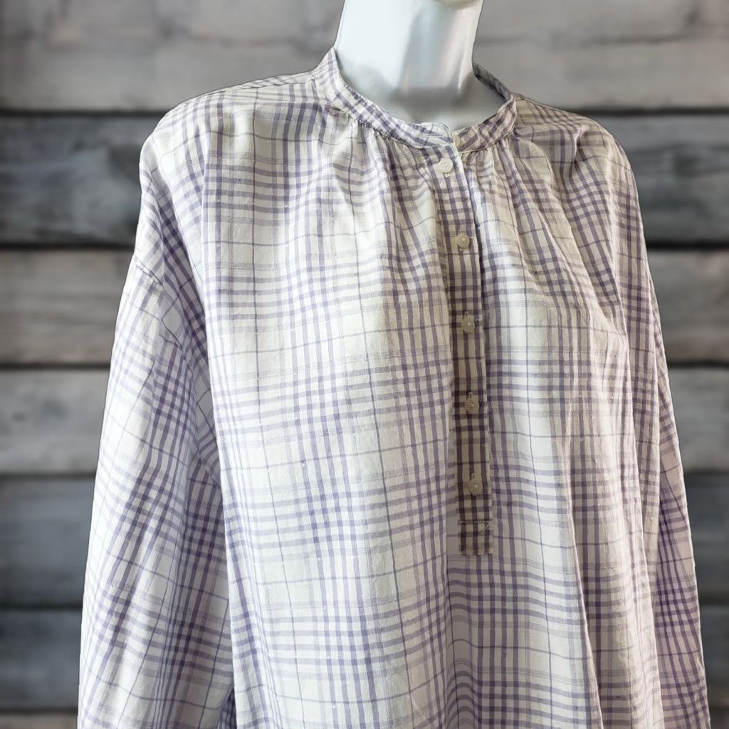 Vintage Universal Thread Womens Top Blouse Long Sleeve Round Neck Purple White Plaid Cotton Blend L Large Size L / US 10 / IT 46 - 1 Thumbnail