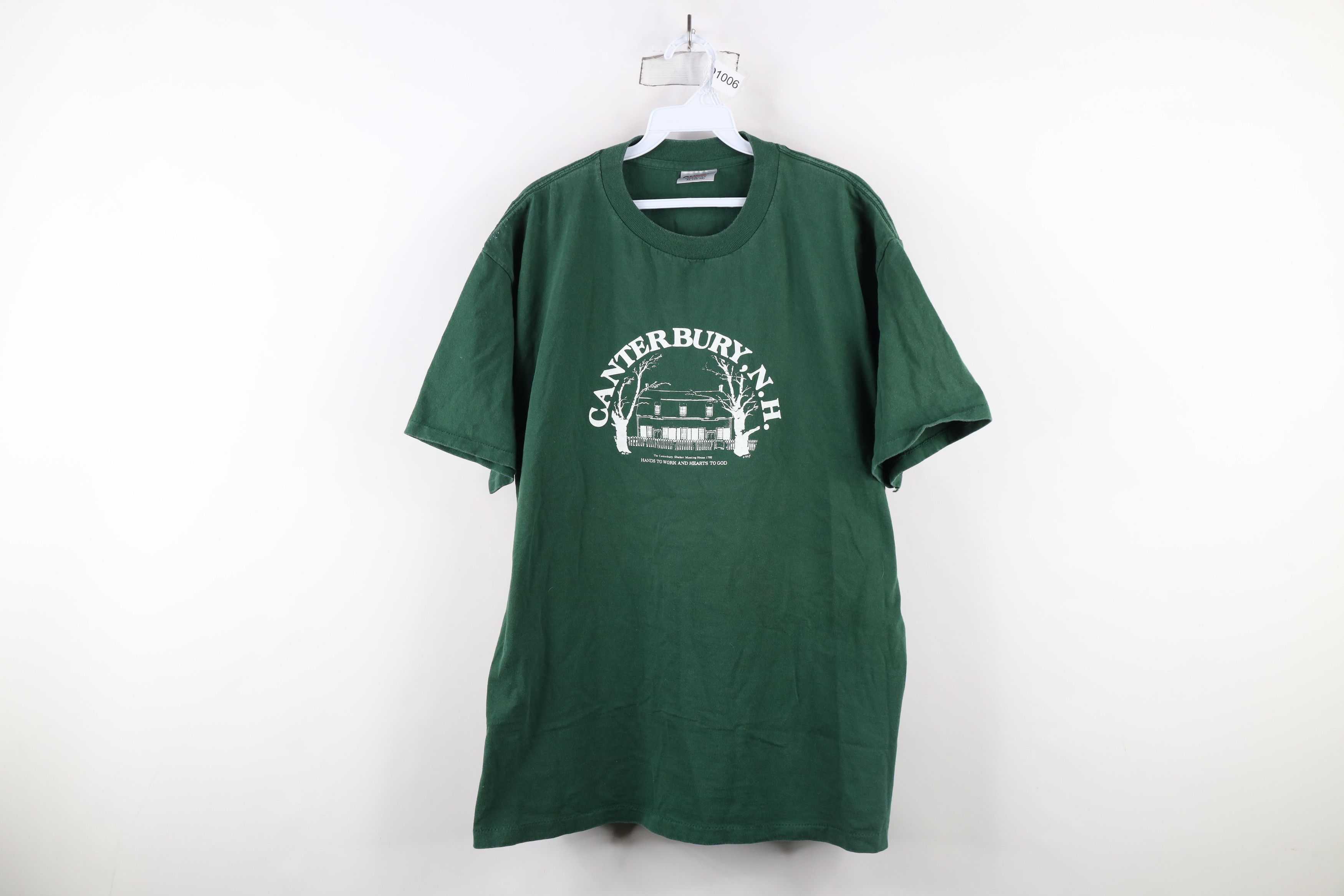 Vintage Vintage 90s Spell Canterbury New Hampshire T-Shirt Green USA Size US XL / EU 56 / 4 - 1 Thumbnail