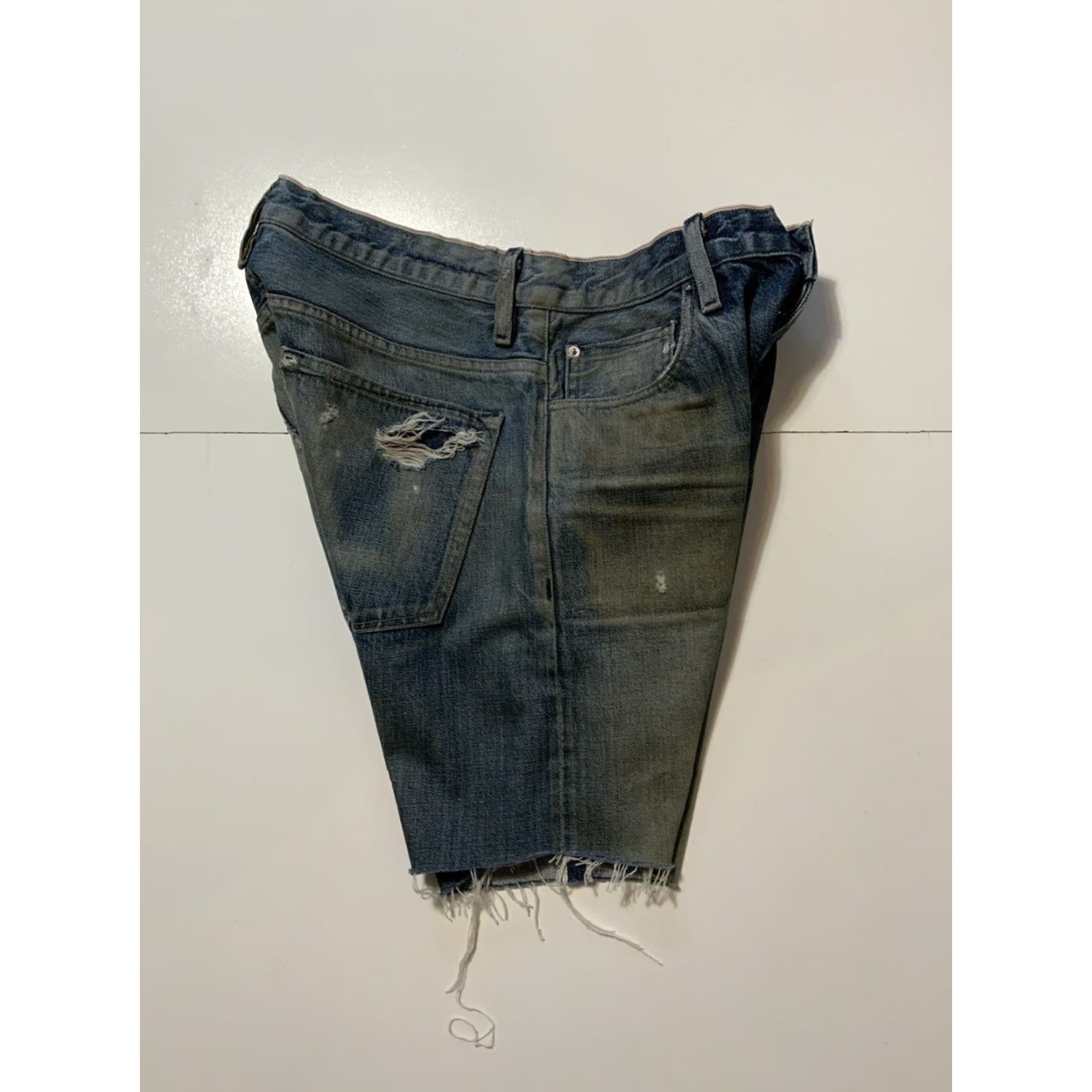 Denime Earnest Sewn Redline Selvedge Distressed Cutoff Button Fly Denim Jean Shorts 32 Men Size US 32 / EU 48 - 2 Thumbnail