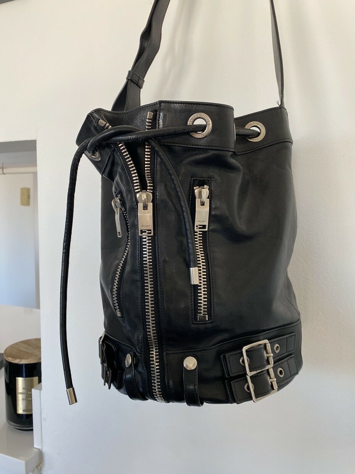 Saint Laurent Paris Saint Laurent Paris Leather Rider Shoulder Bucket Bag Purse Size ONE SIZE - 5 Thumbnail