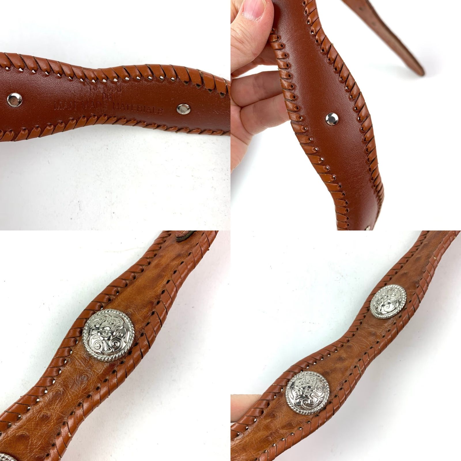 Vintage VINTAGE Western Belt Men's Brown Ostrich Print Concho Braided Edge 39" Brown 1.5" Mens 39" Silver-Tone Metal Concho Accessories Size 38 - 8 Thumbnail
