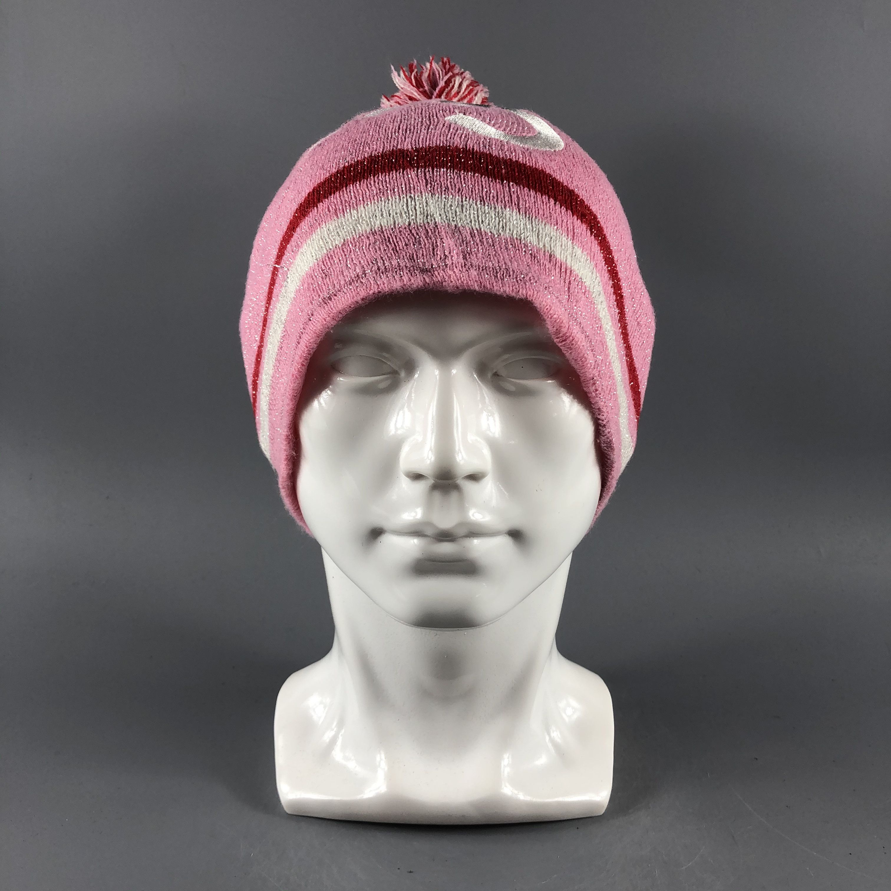 image of Vintage Hats Pink Beanie Stripe Snow Hat B1258, Men's
