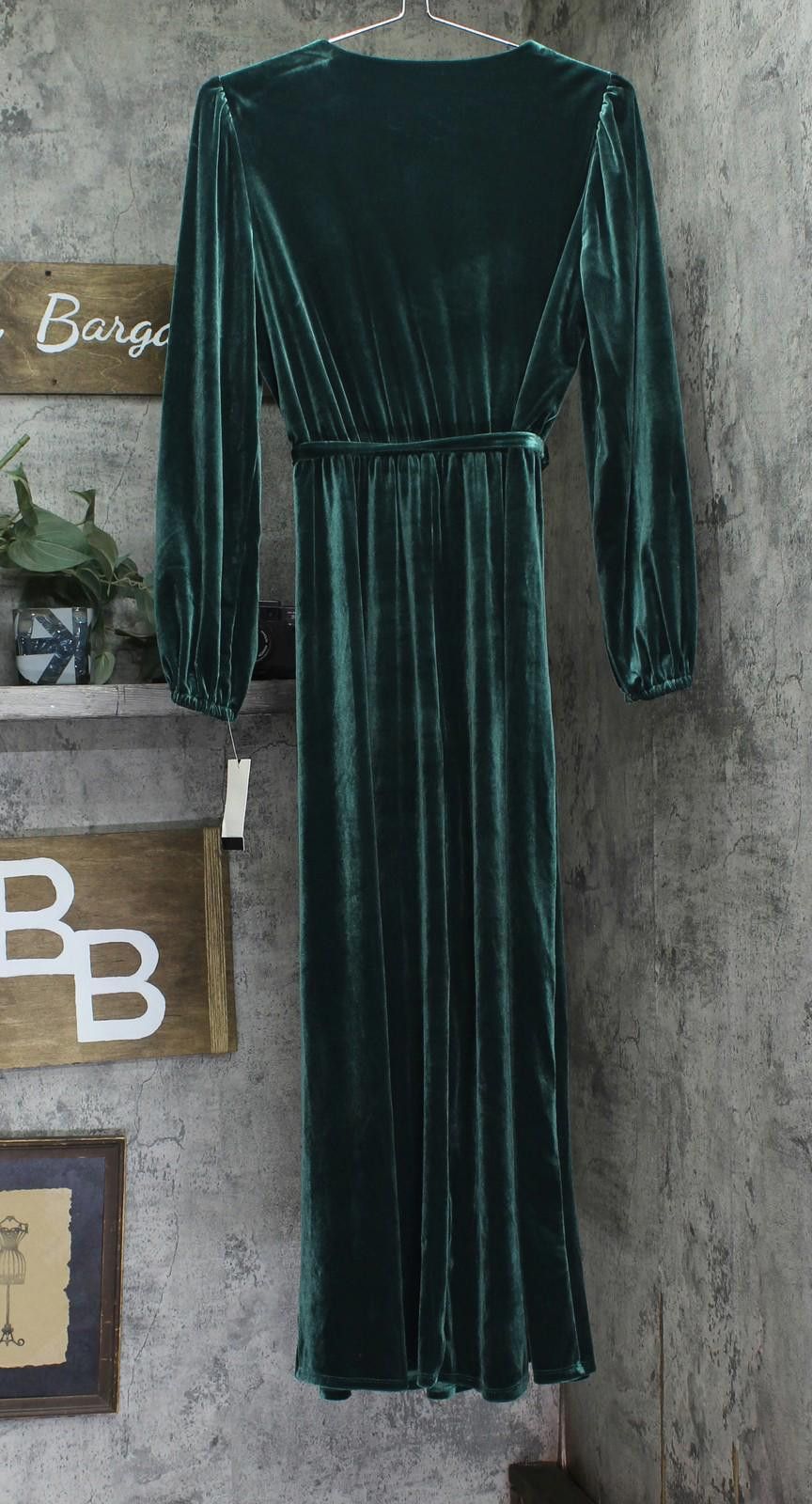 Nwt Msk Long Sleeve V Neck Stretch Dress Emerald Green S