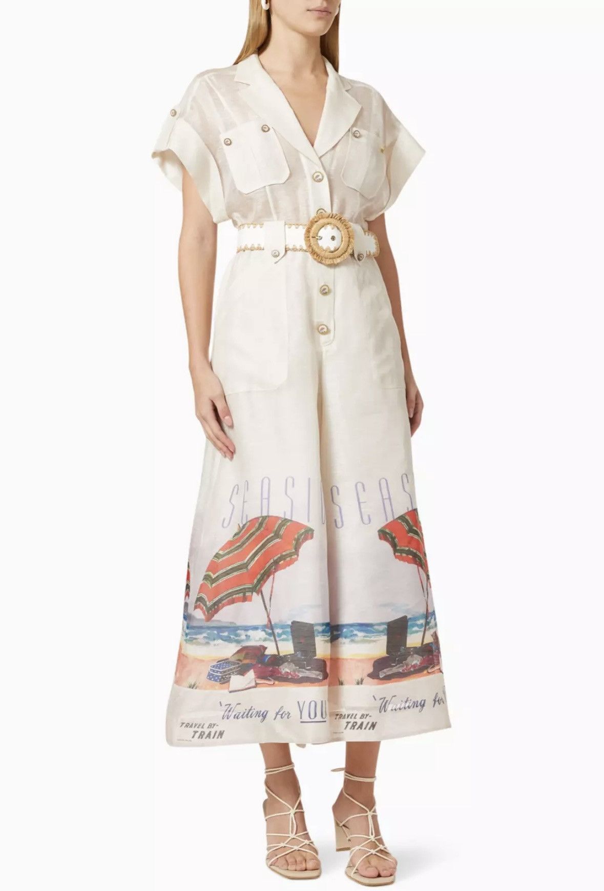 Zimmermann ZIMMERMANN SEASIDE PRINT POSTCARD BELTED JUMPSUIT Size 27" / US 4 / IT 40 - 2 Thumbnail