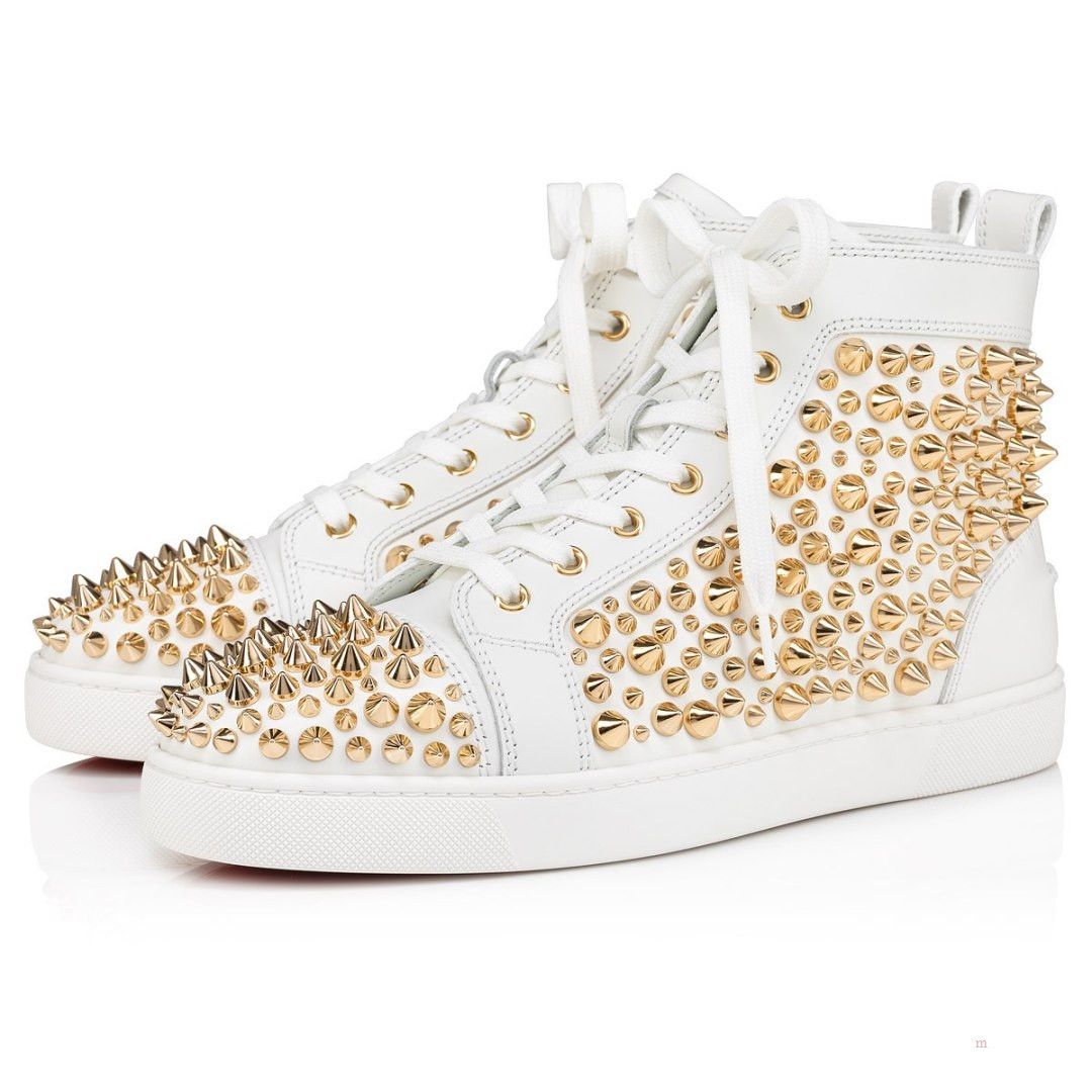 image of Christian Louboutin Louis White Spikes Hi Top Sneakers, Men's (Size 13)