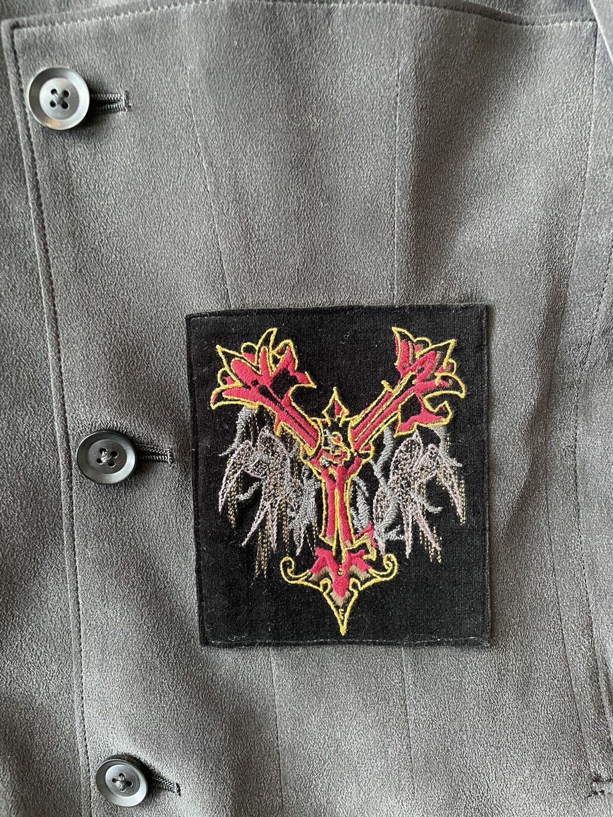 Yohji Yamamoto 21AW Embroidered Patch Silk Jacket Size US L / EU 52-54 / 3 - 4 Thumbnail