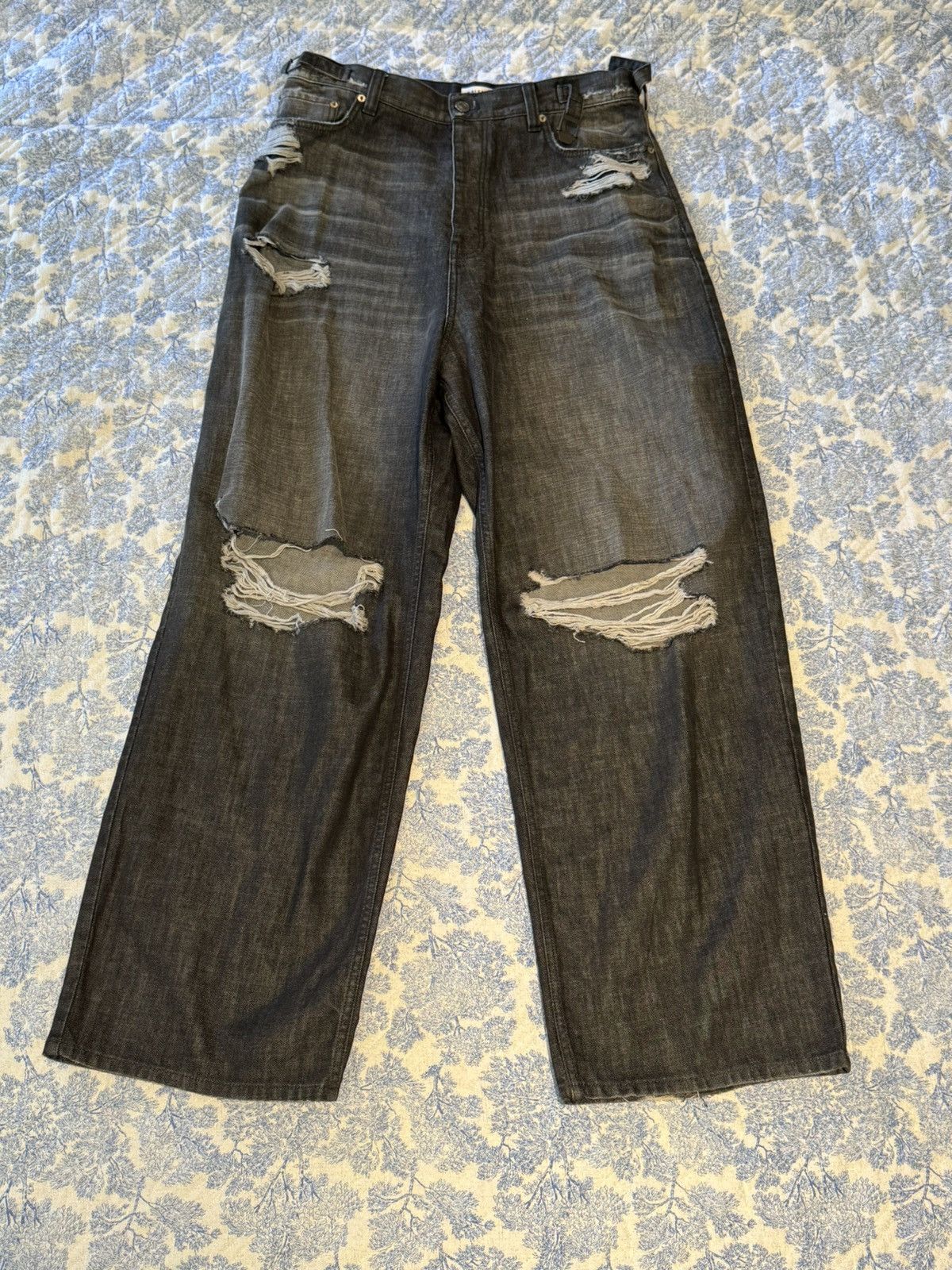 Pre-owned Balenciaga Destroyed Super Large Baggy Jeans In Black