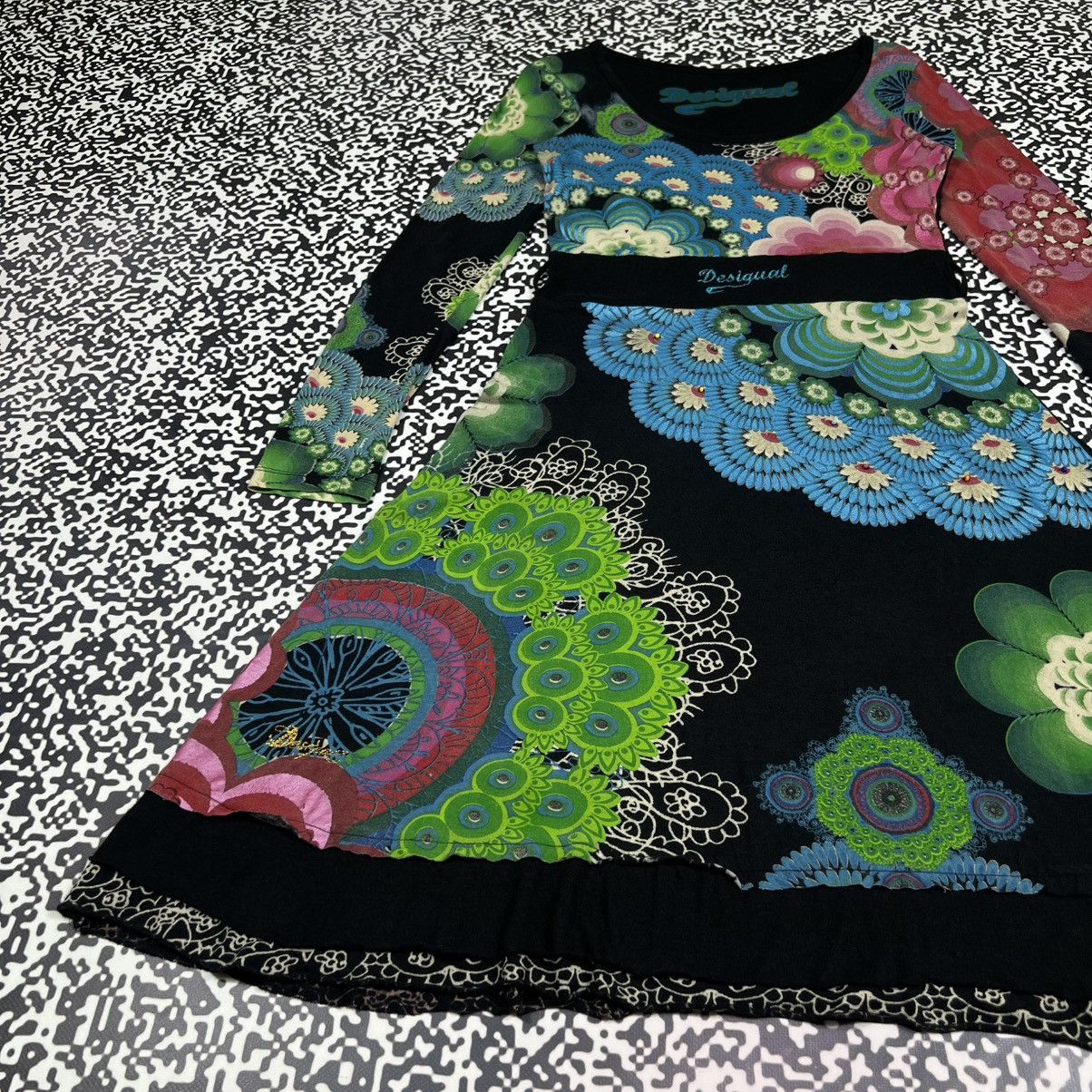 Desigual Vintage Y2K Desigual Floral Abstract Retro Style Midi Dress Size M / US 6-8 / IT 42-44 - 6 Thumbnail