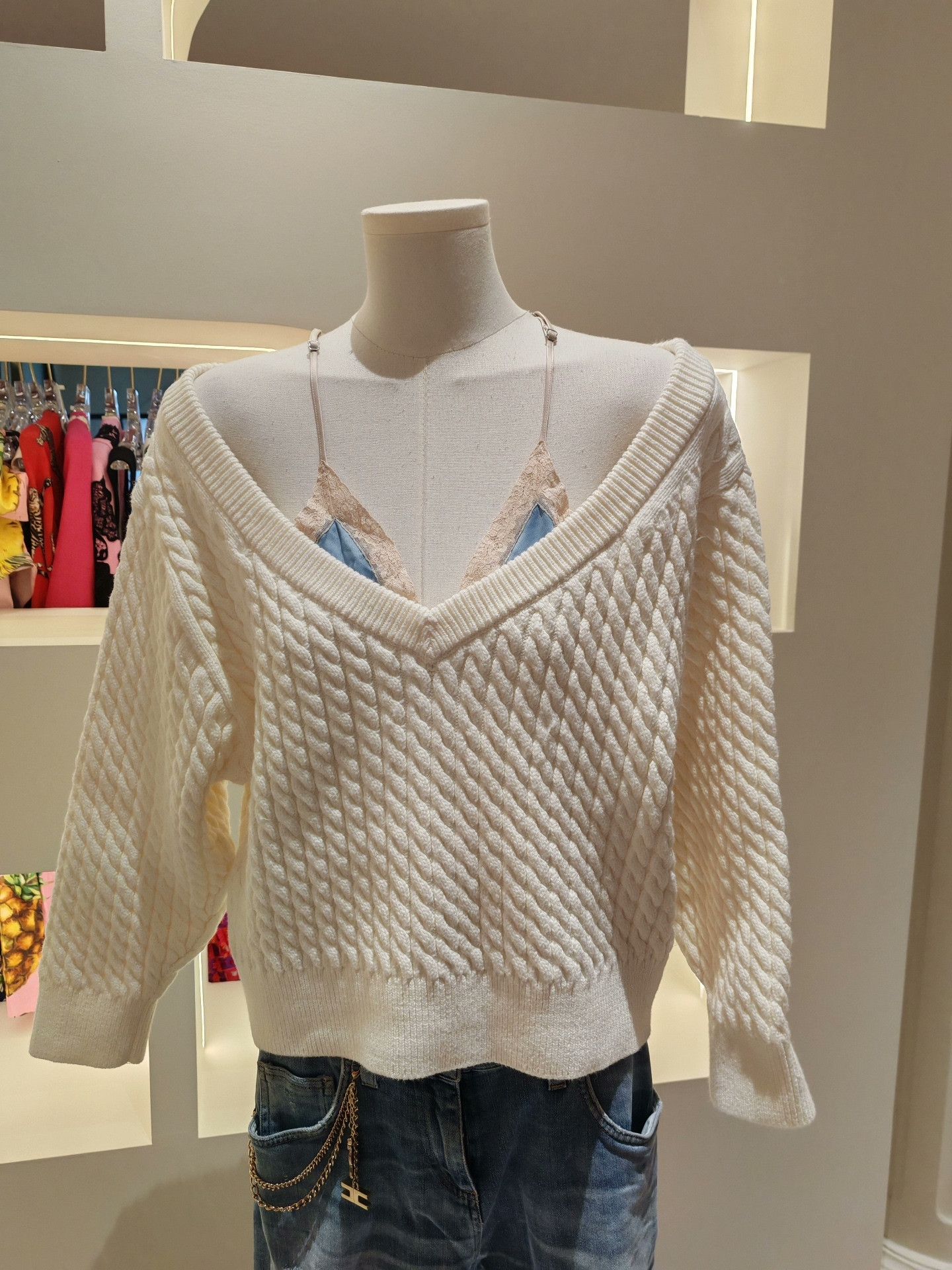 T by Alexander Wang Alexander Wang V-Neck Lace Knit Sweater Size S / US 4 / IT 40 - 1 Thumbnail