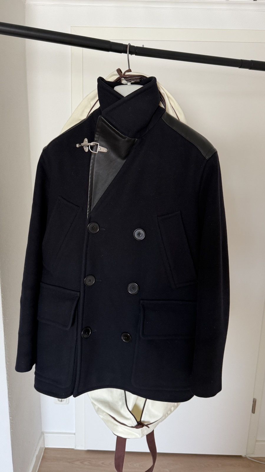 Hermes $8,900 FW23 Navy Black Leather and Wool Runway Coat Size US M / EU 48-50 / 2 - 4 Thumbnail