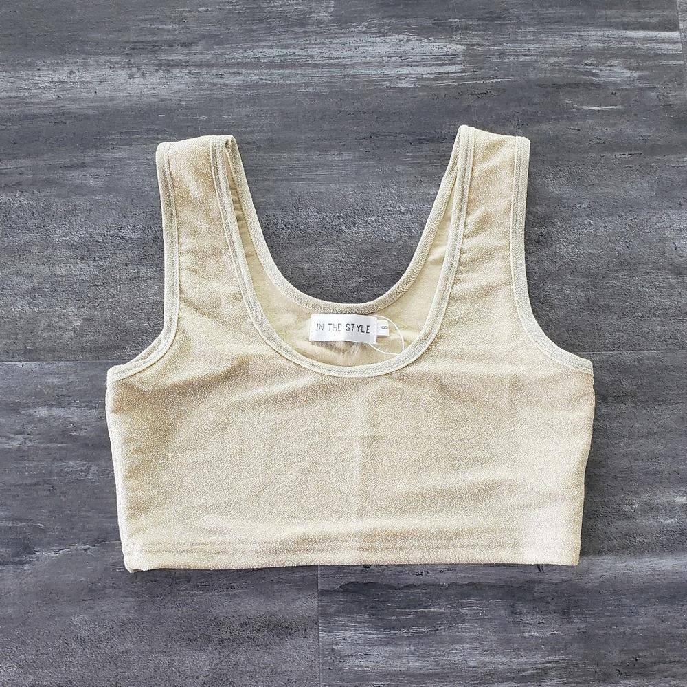 Designer Beige Glitter Detailed Style Crop Tank Size M / US 6-8 / IT 42-44 - 1 Thumbnail